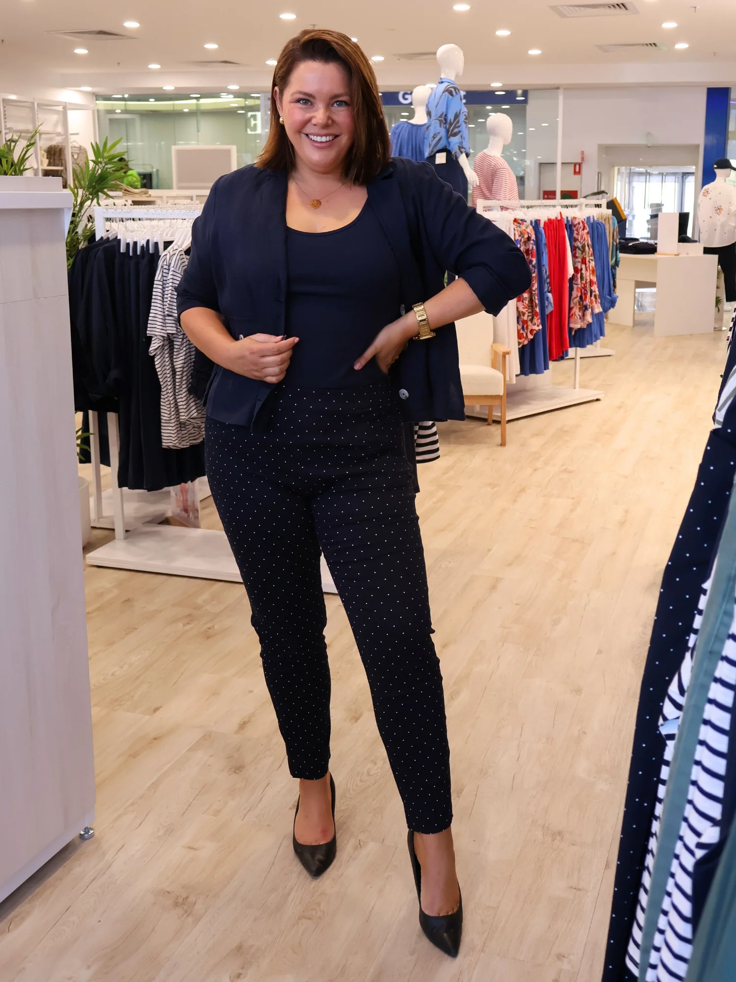 Spot Print Slim Leg Pant - Navy/White