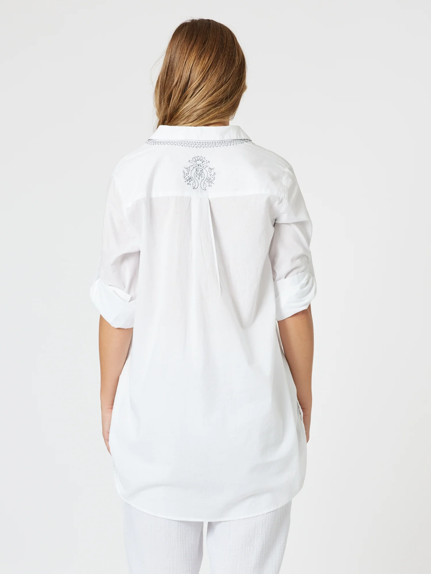 Bella Embroidered Top - White/Blue