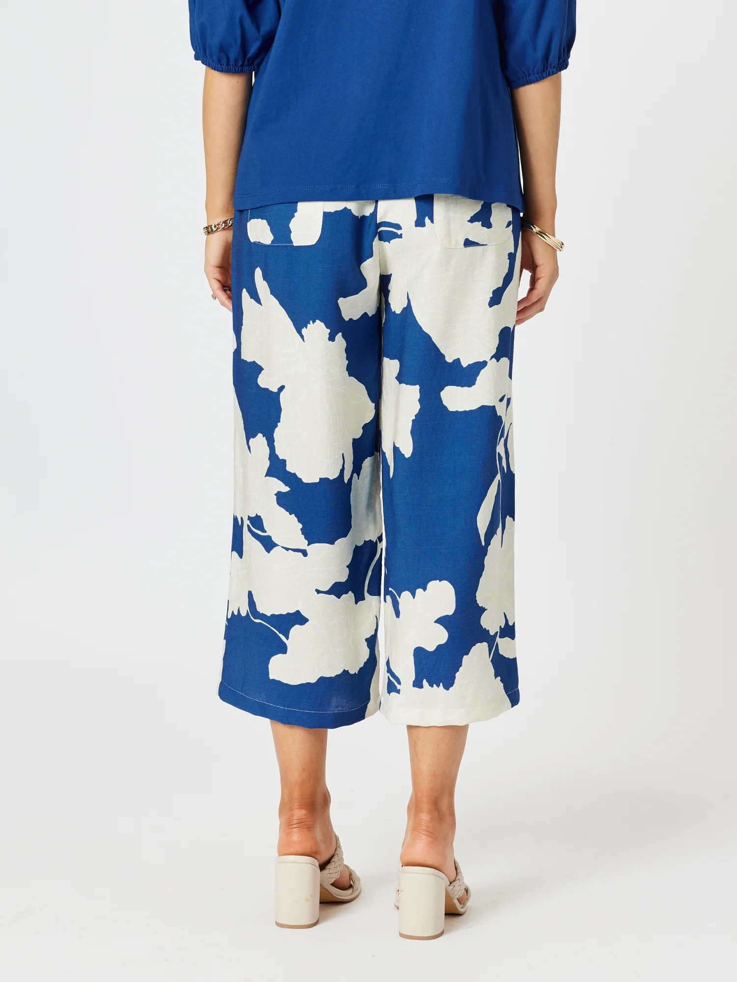 Barcelona Floral Print Pant - Blue/Natural