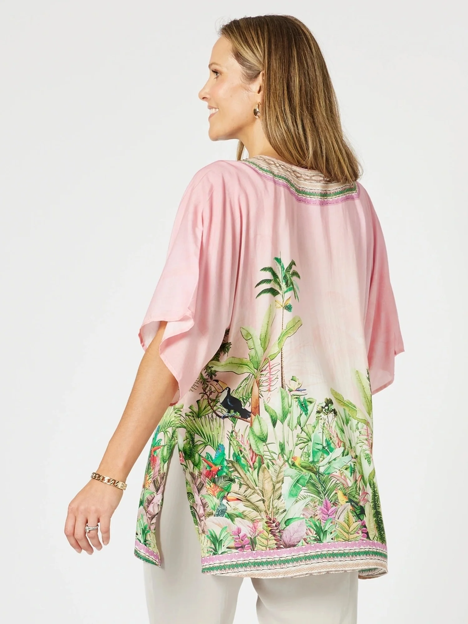 Toucan Print V Neck Top - Pink