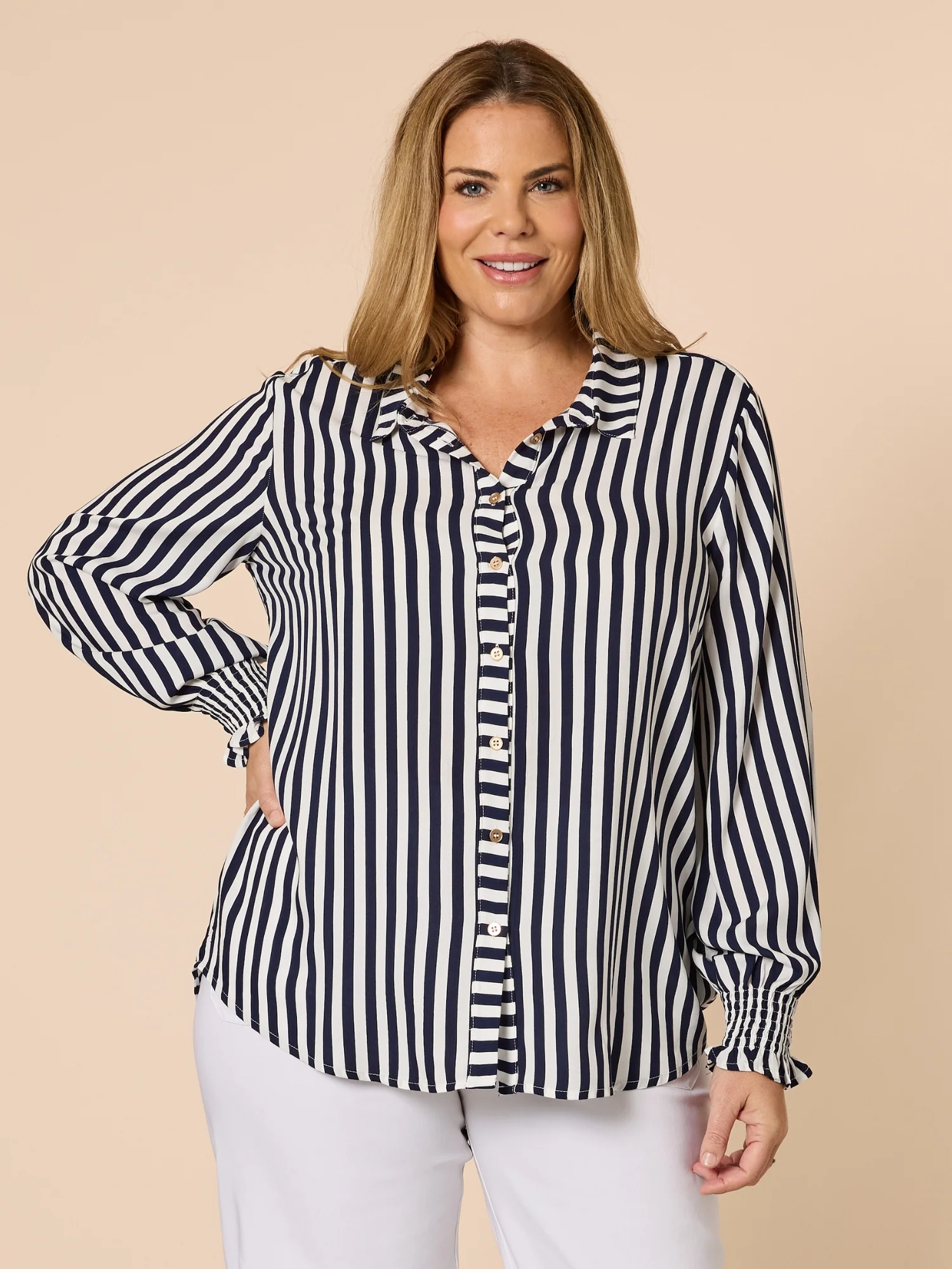 Soho Stripe Print Shirt - Navy/White