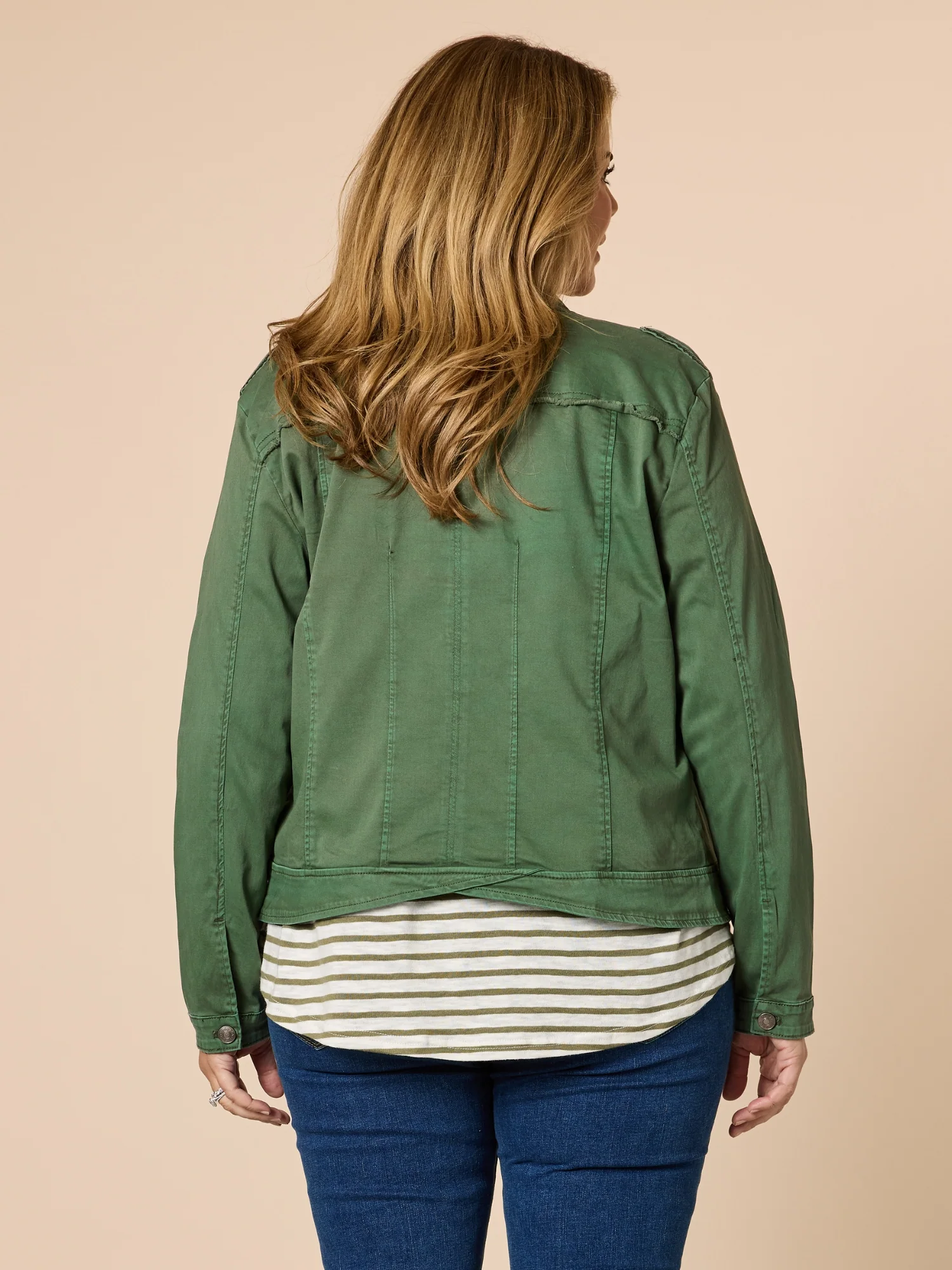 Military Style Denim Jacket - Khaki