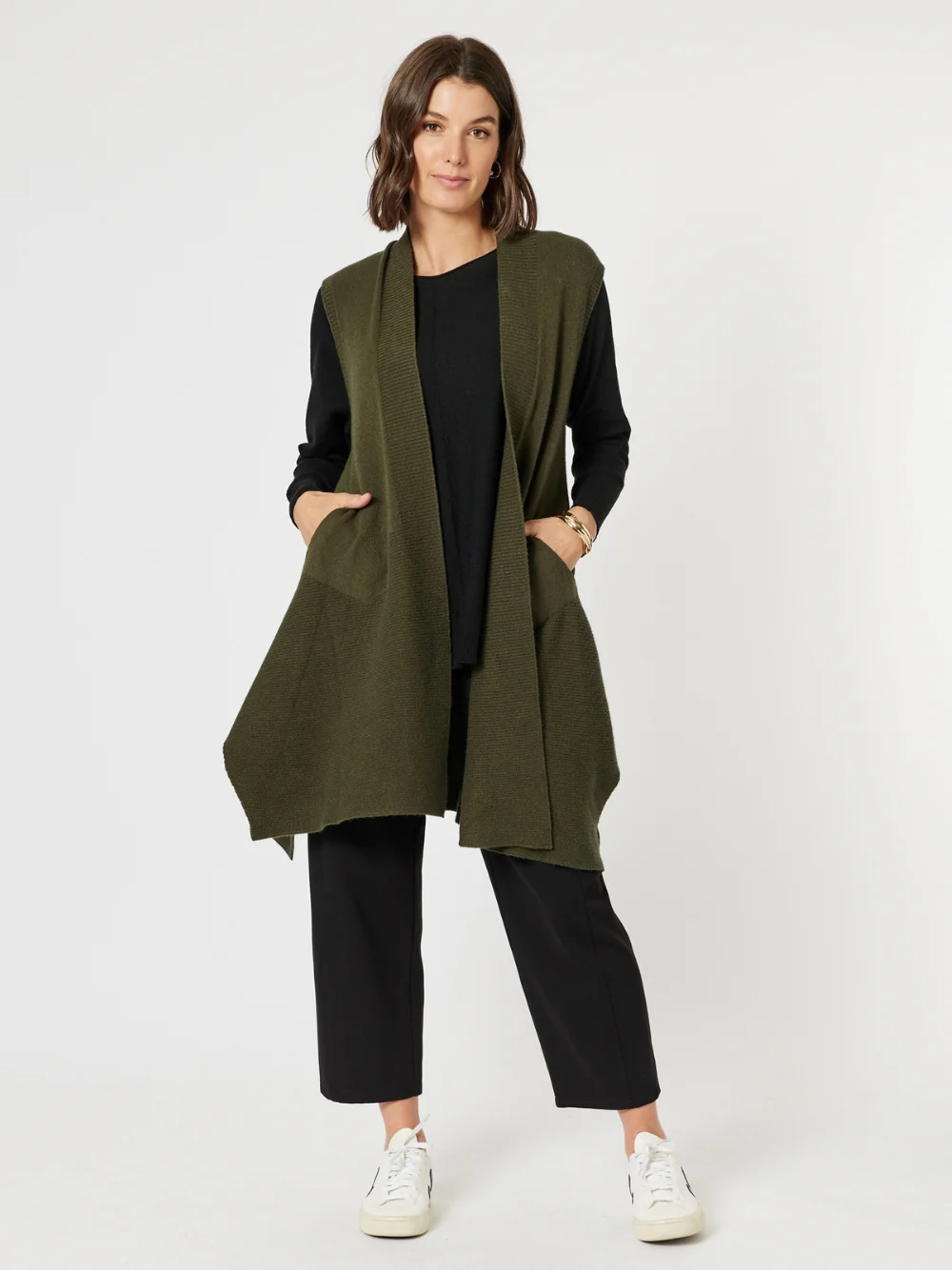 Casa Longline Knit Vest - Khaki