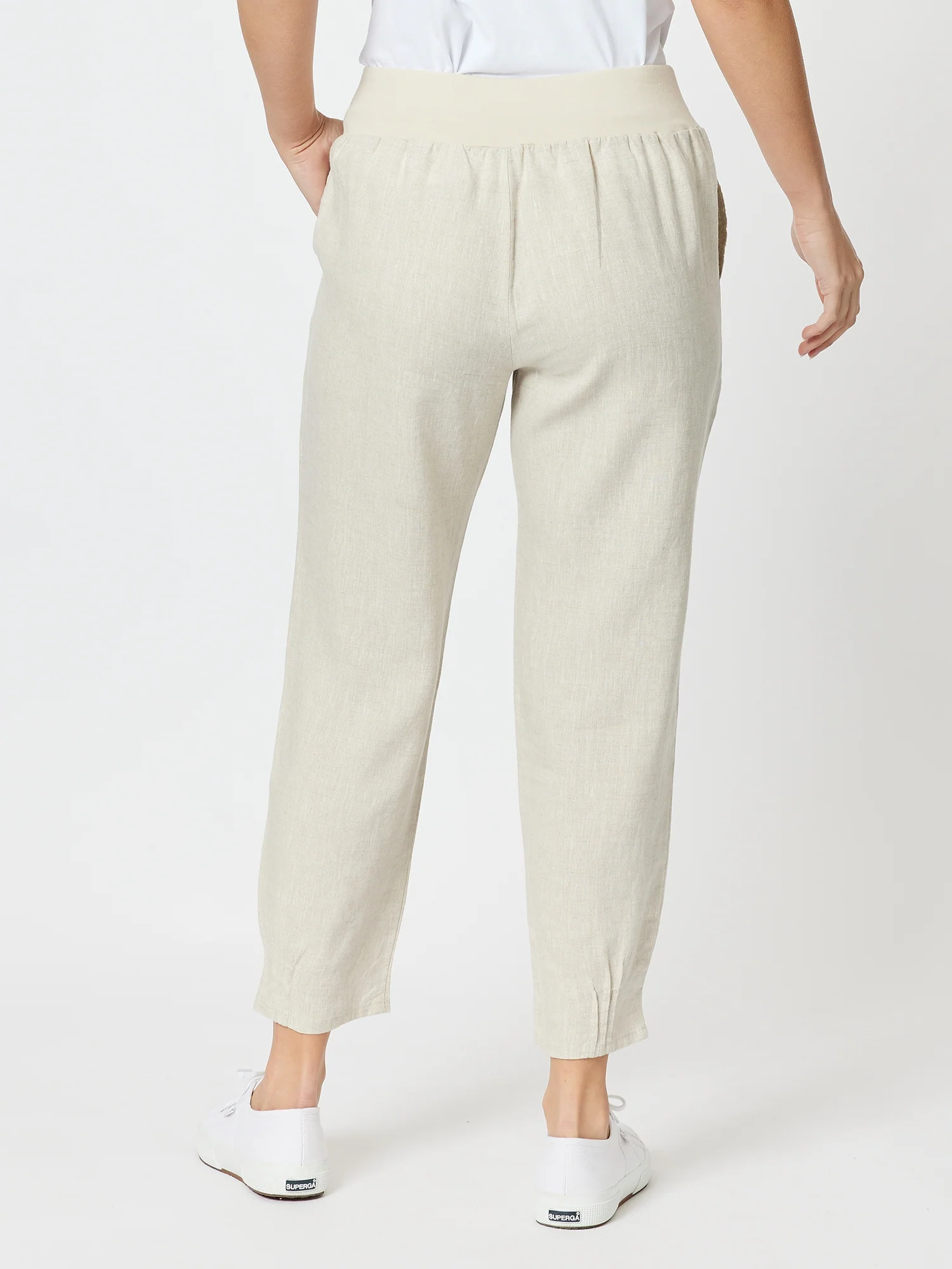 Sarah Linen Pleat Hem Pant - Natural