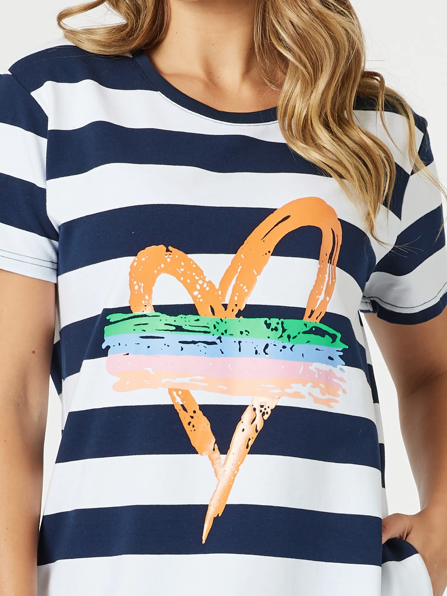 Heart Stripe Print Dress - Orange