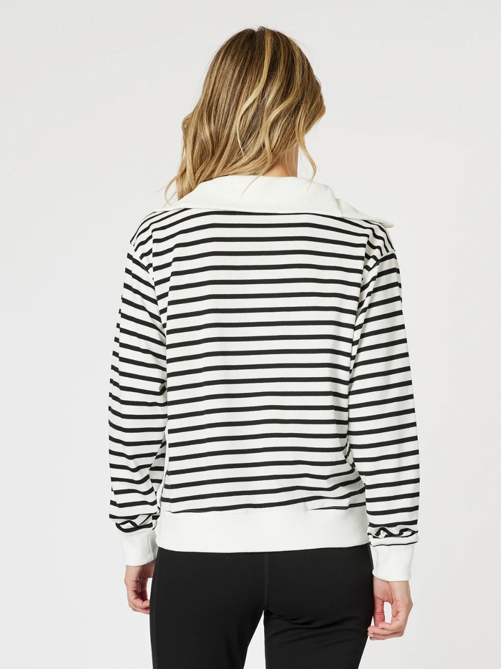Crew Zip Stripe Print Sweatshirt - Ivory/Black