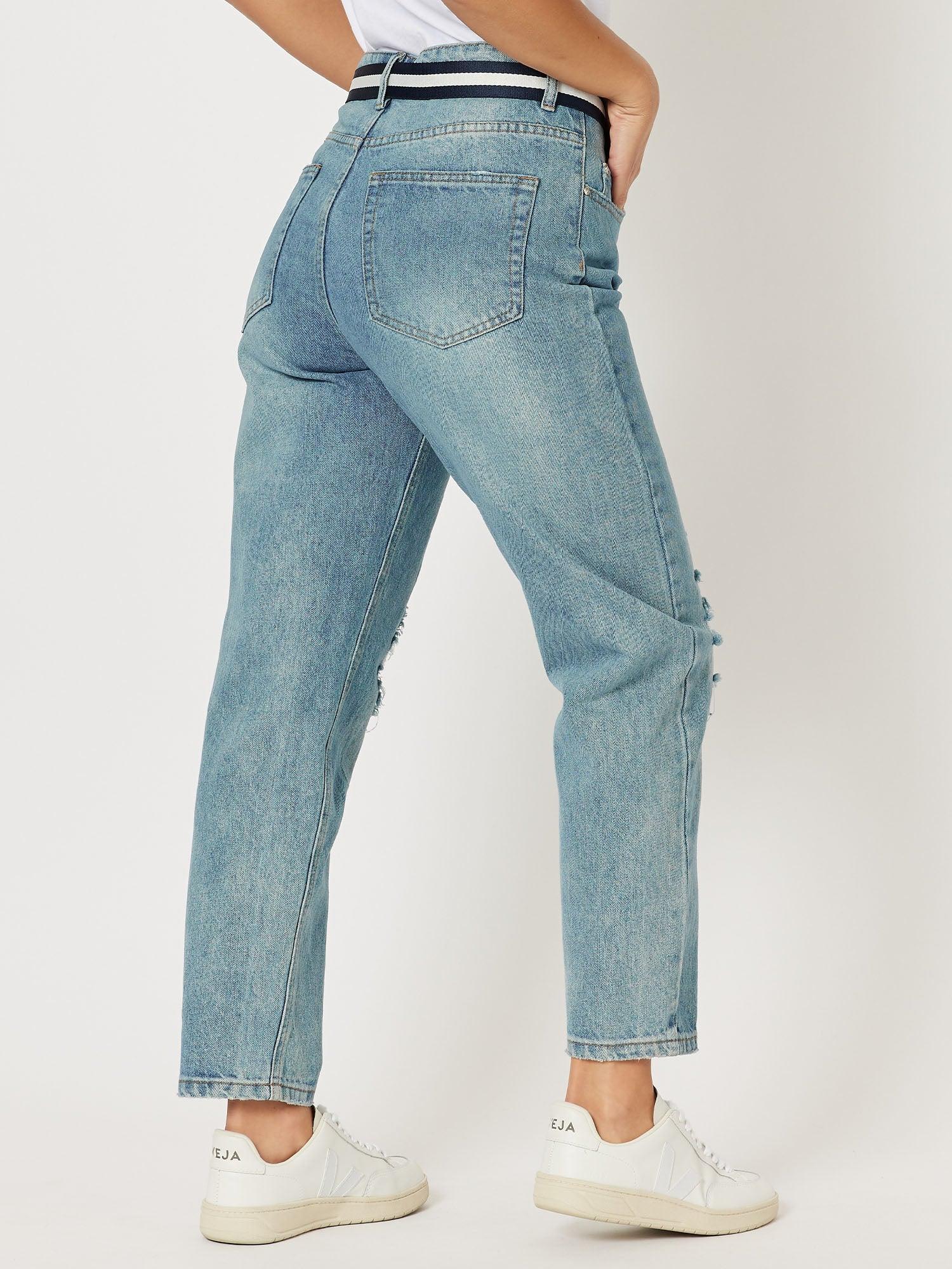Ivy Ripped High Rise Relaxed Mom Jean - Denim
