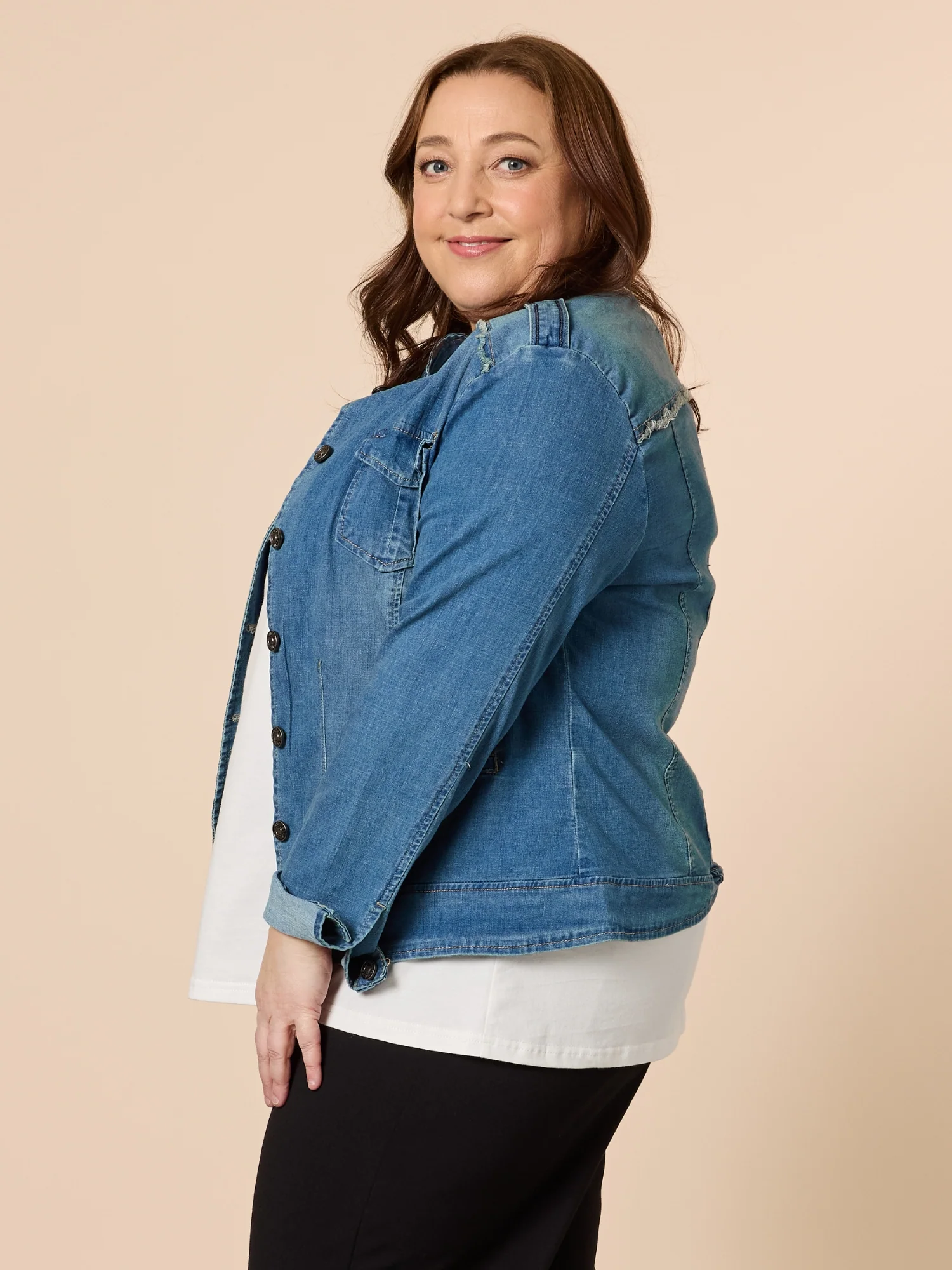 Military Style Denim Jacket - Denim