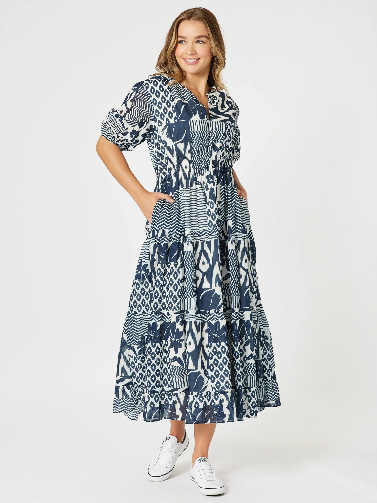 Calabasas Print Dress - Navy/White