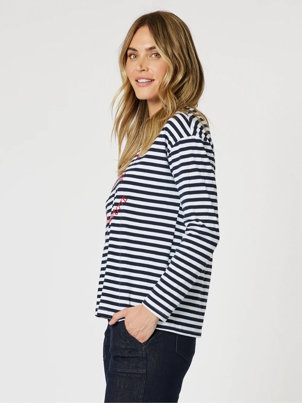 Saint Tropez Stripe Print Long Sleeve Tee - Navy/White