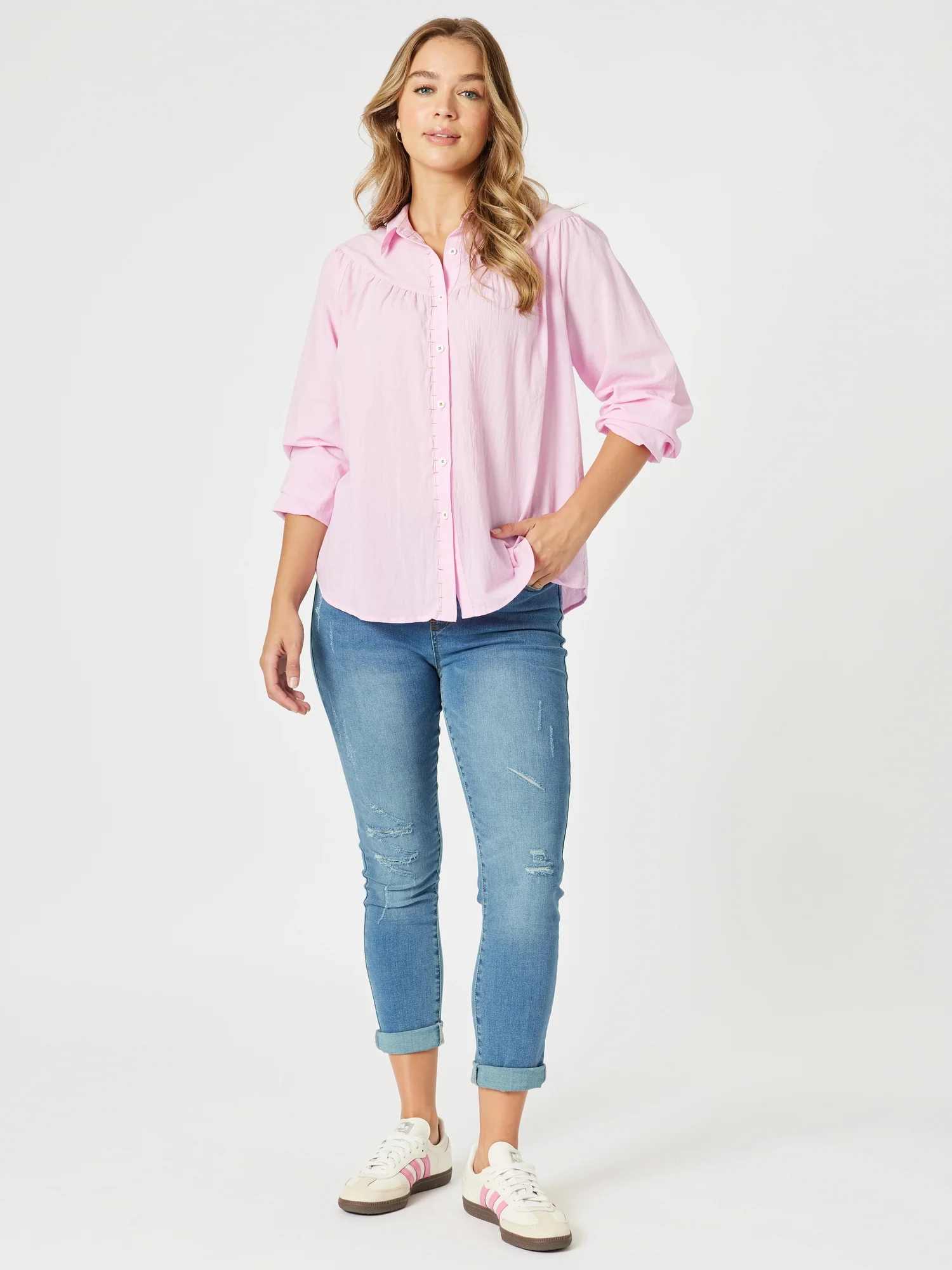 LA Distressed Pull On Stretch Denim Jean - Denim