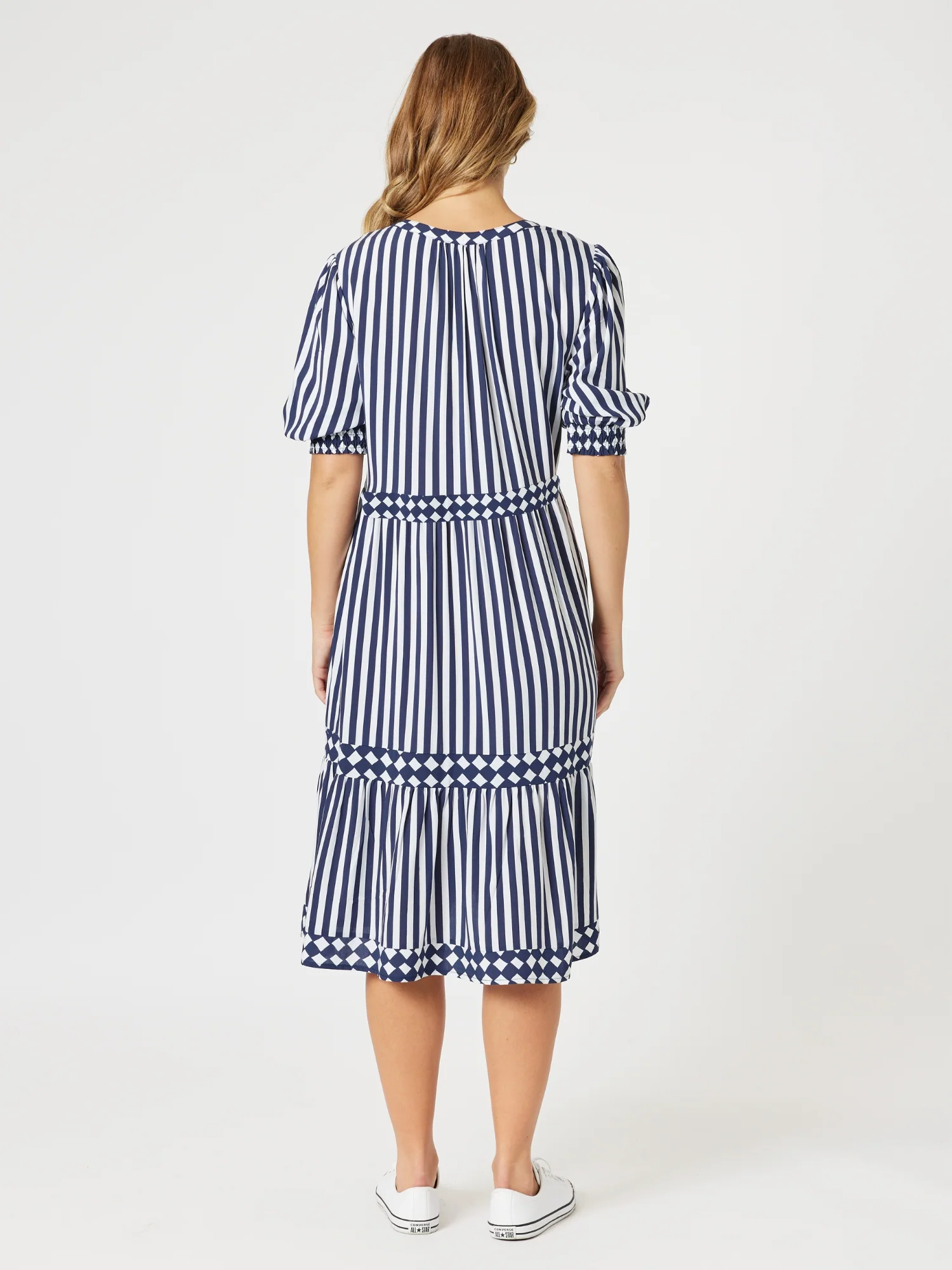 Harlequin Stripe Tier Dress - Navy/White