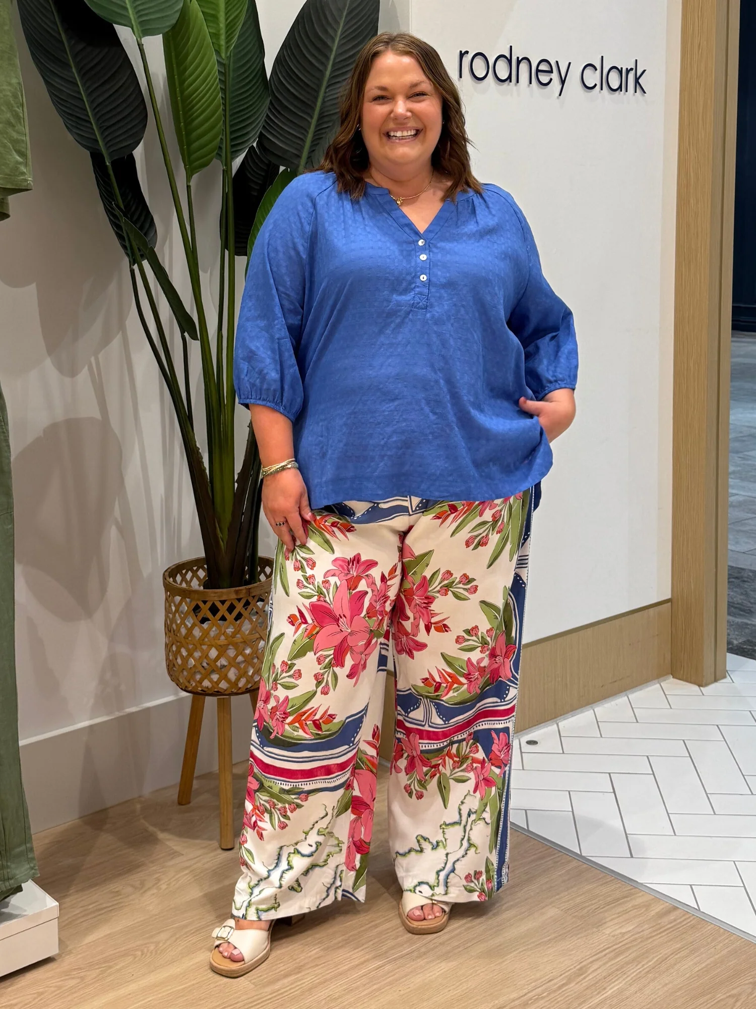 Monaco Floral Print Wide Leg Pant - Sardinia Blue Multi