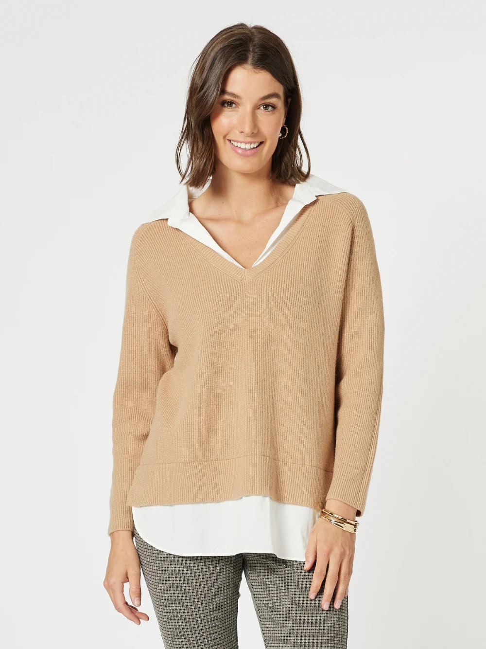 Deux V Neck Knit - Caramel