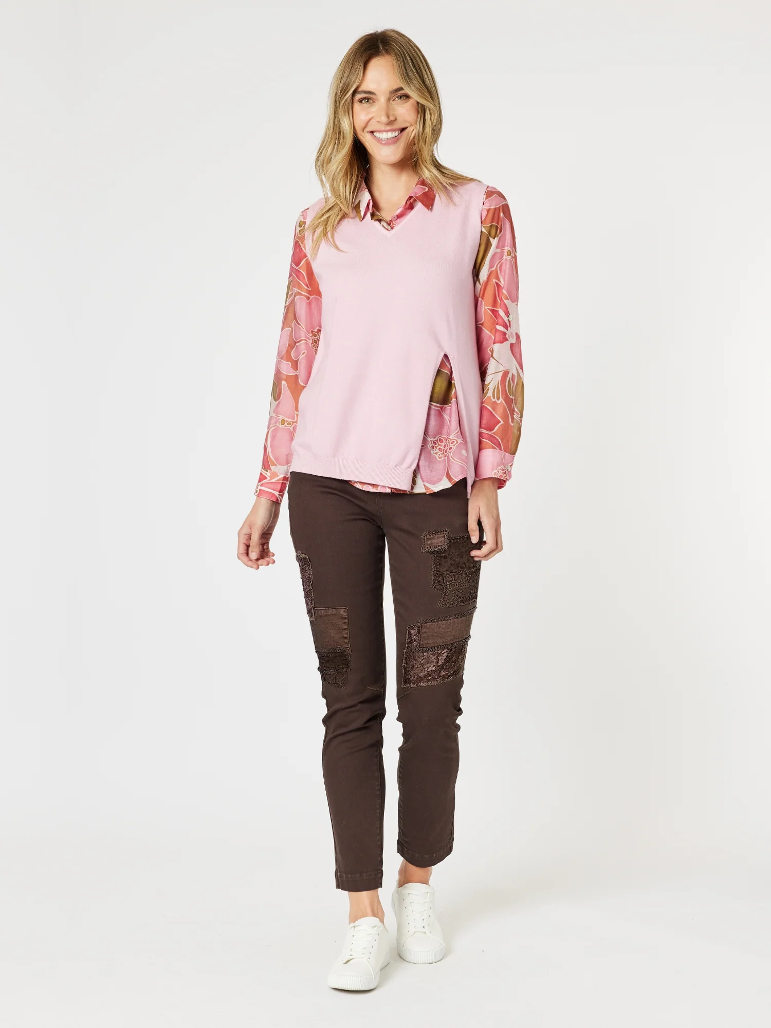 Vicky Side Split Knit Vest - Pink