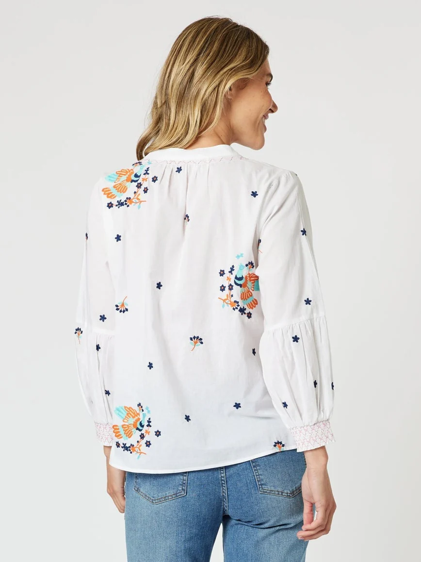 Birdie Embroidered Blouse - White Multi