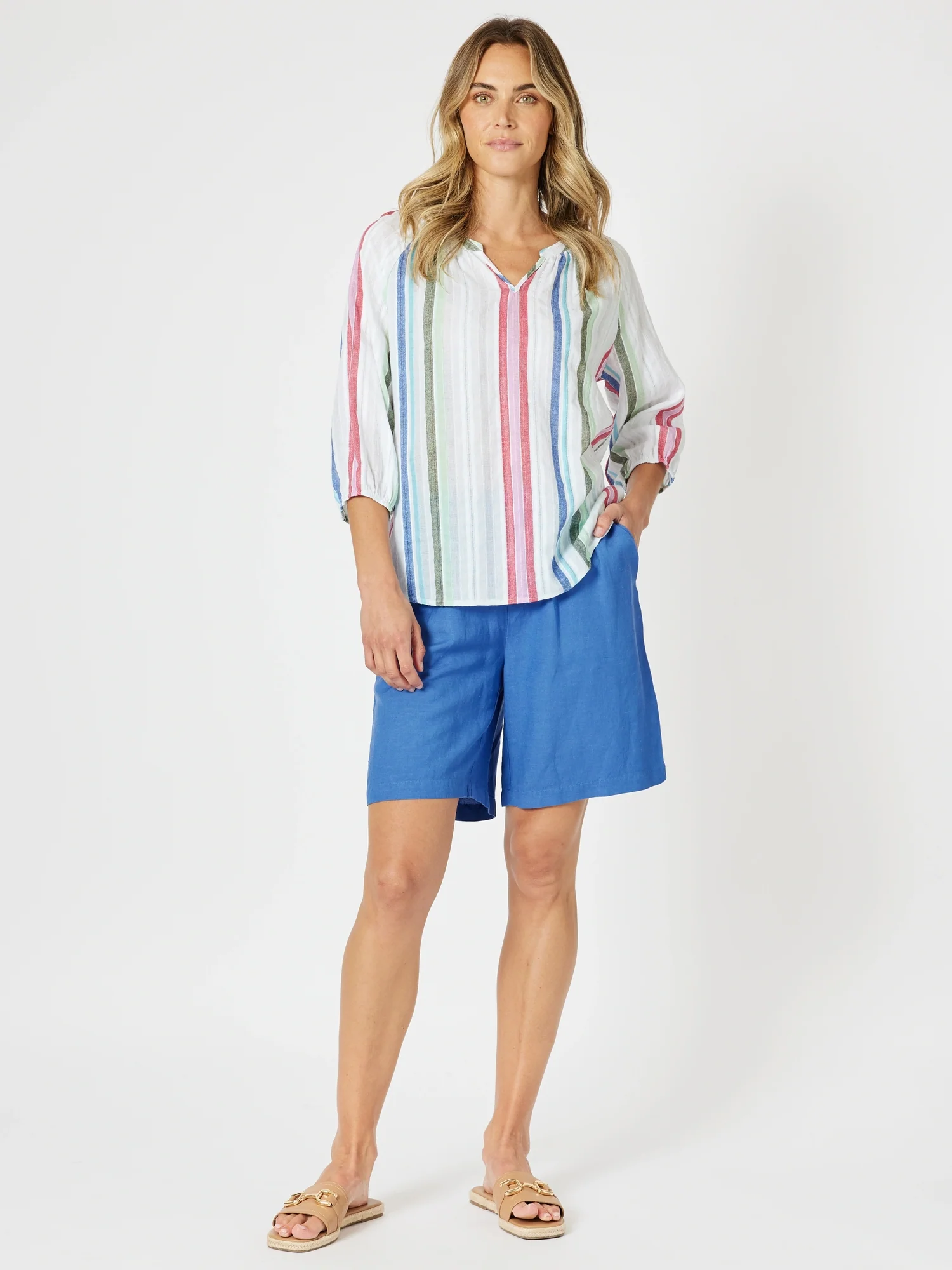 Havana Stripe Print Top - Basil Multi