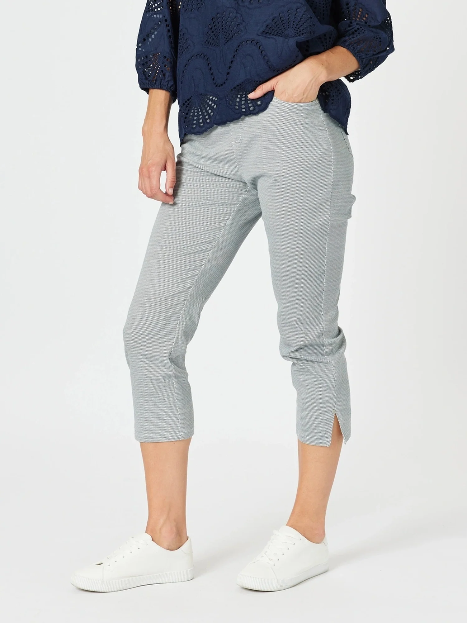 Taylor Print Slim Leg Pant - Navy/White