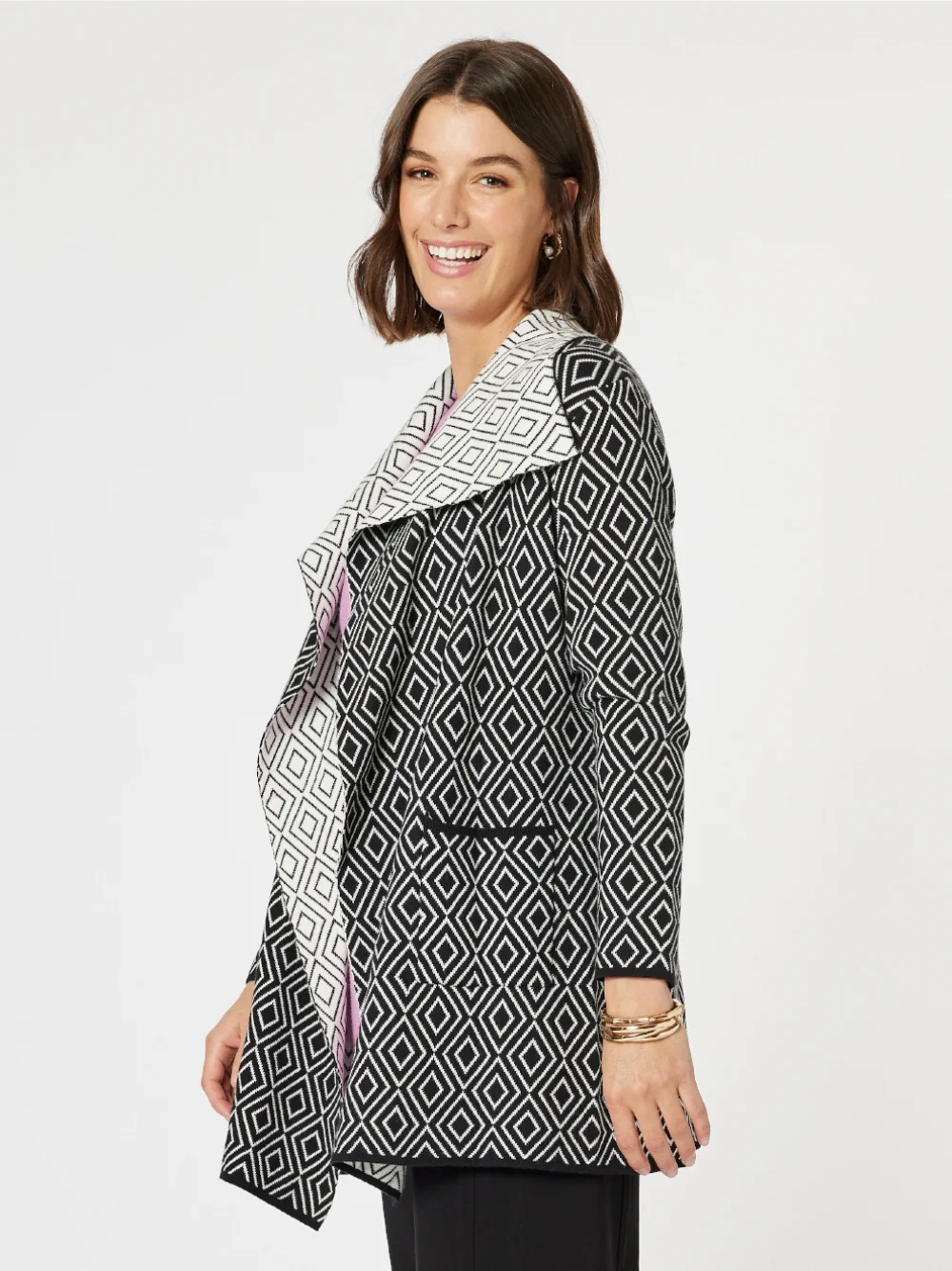 Chevron Knit Cardigan - Black/White