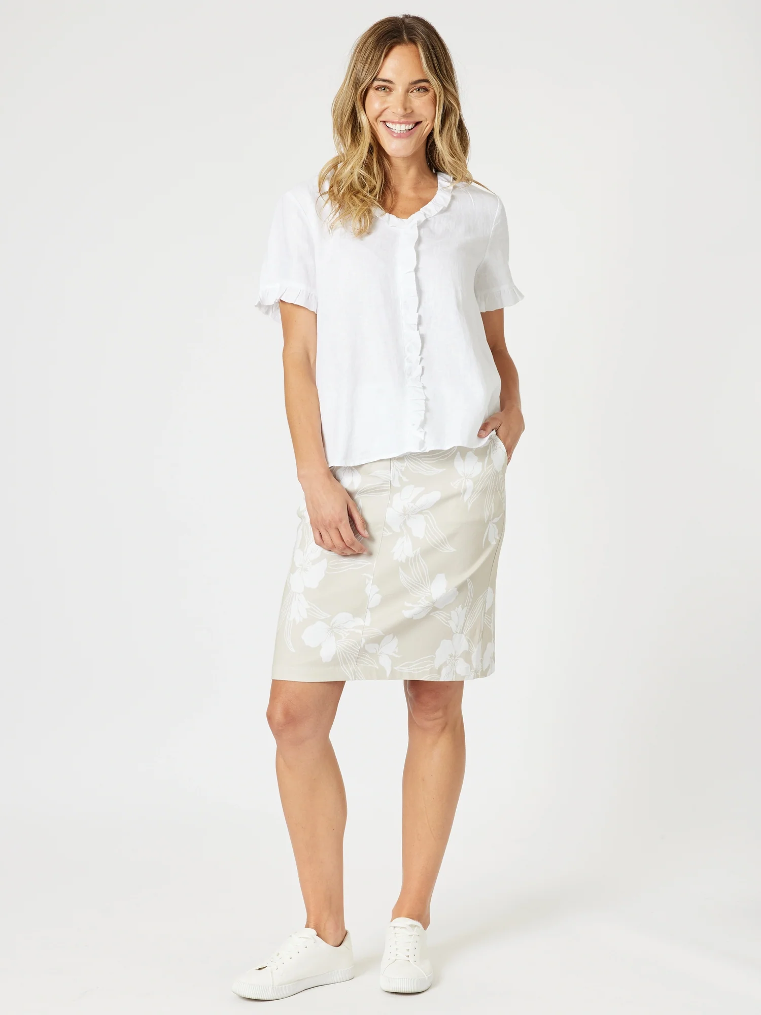 Morro Bay Floral Print Skirt - Natural/White