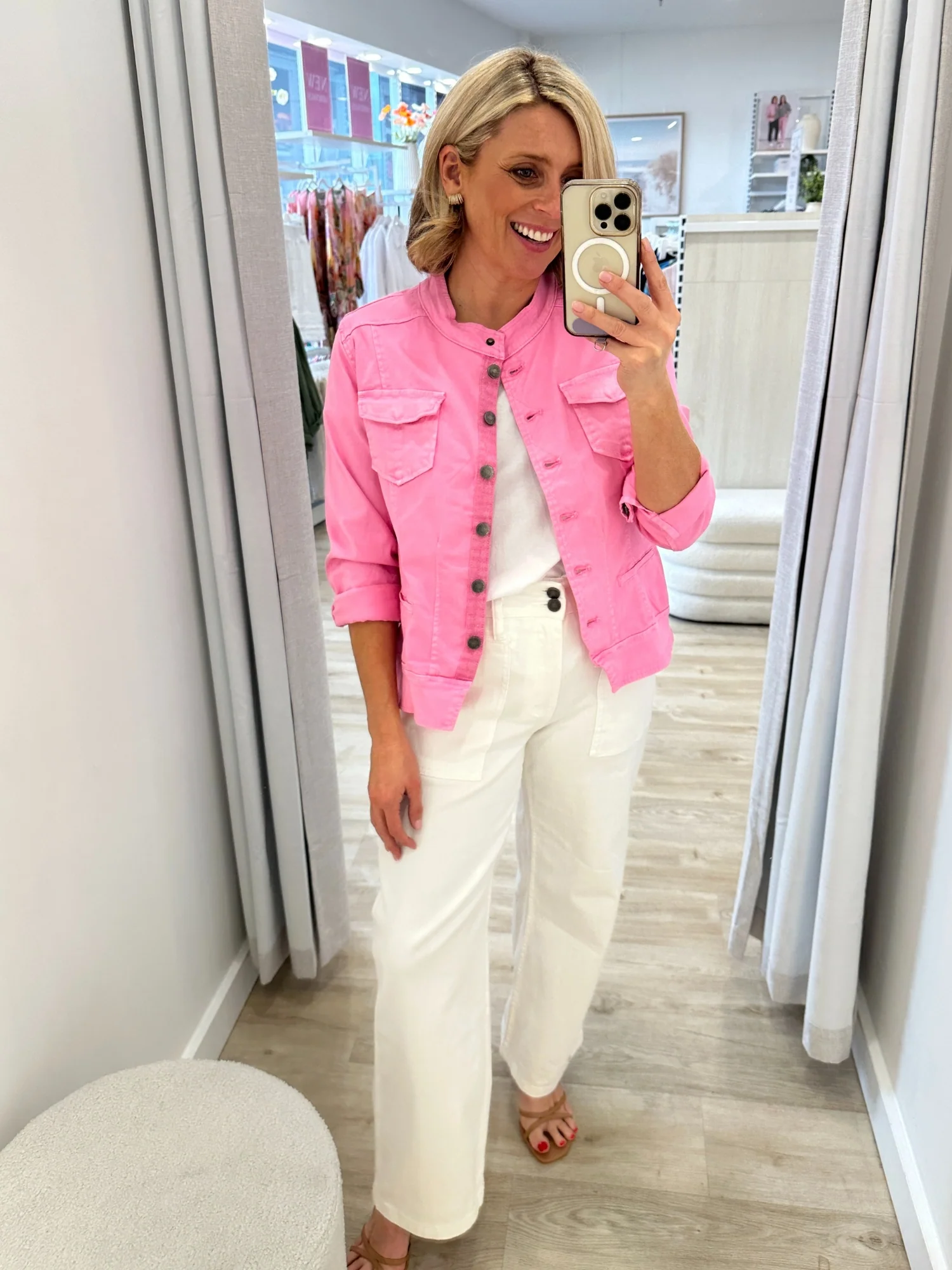 Maggie Denim Jacket - Flamingo