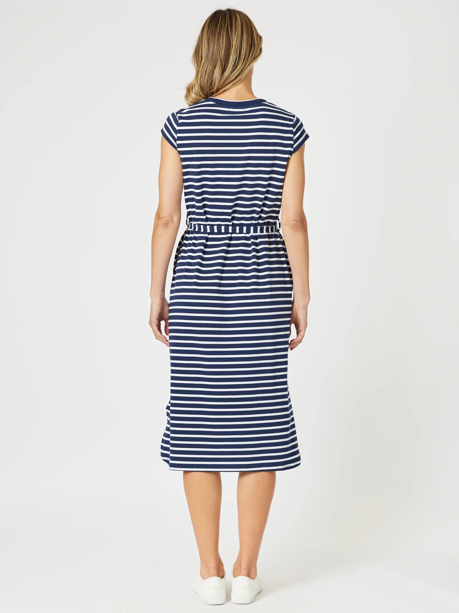Nautical Stripe Print Dress - Navy/White