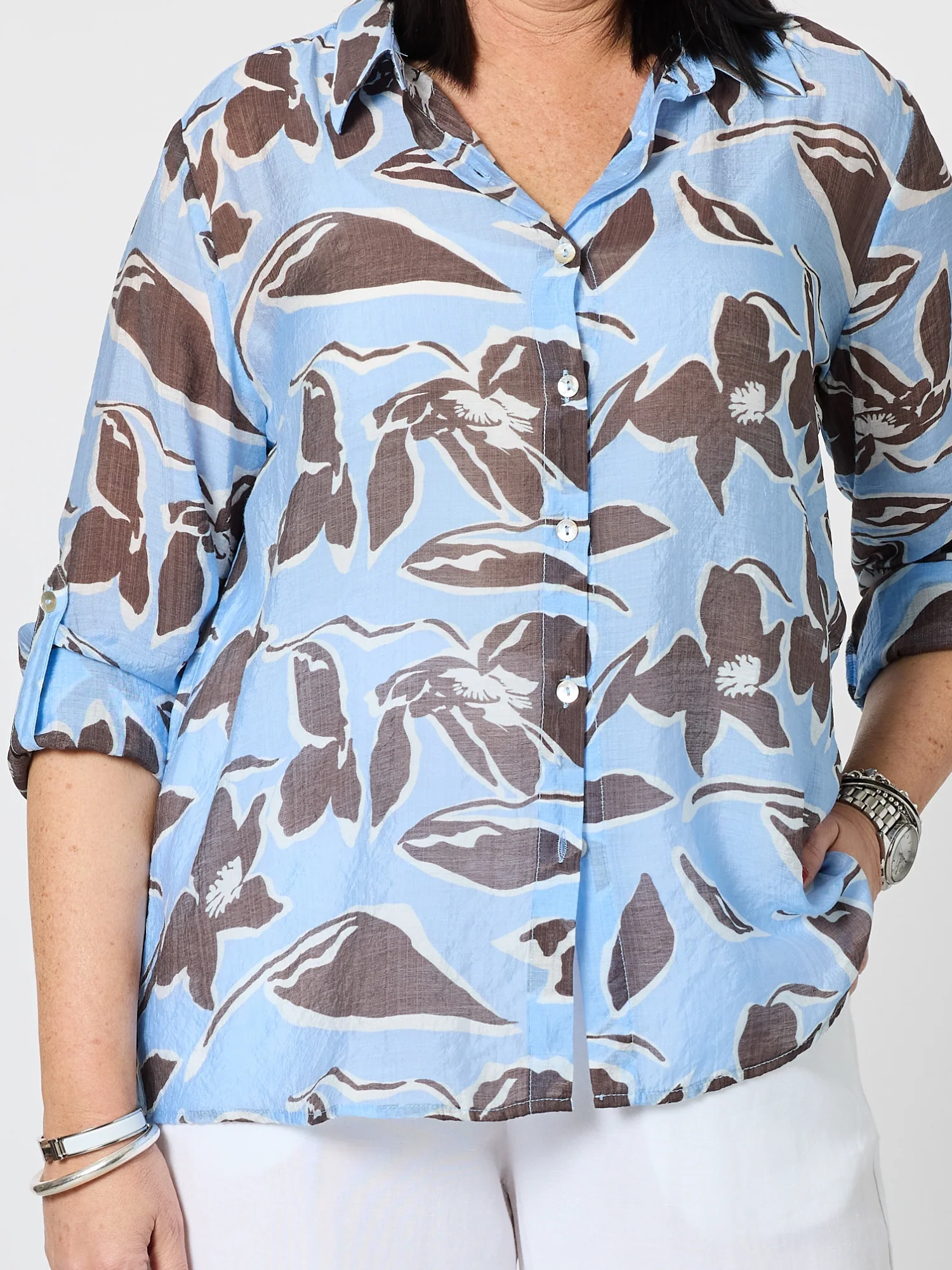 Kensington Floral Print Sheer Shirt - Blue Koko