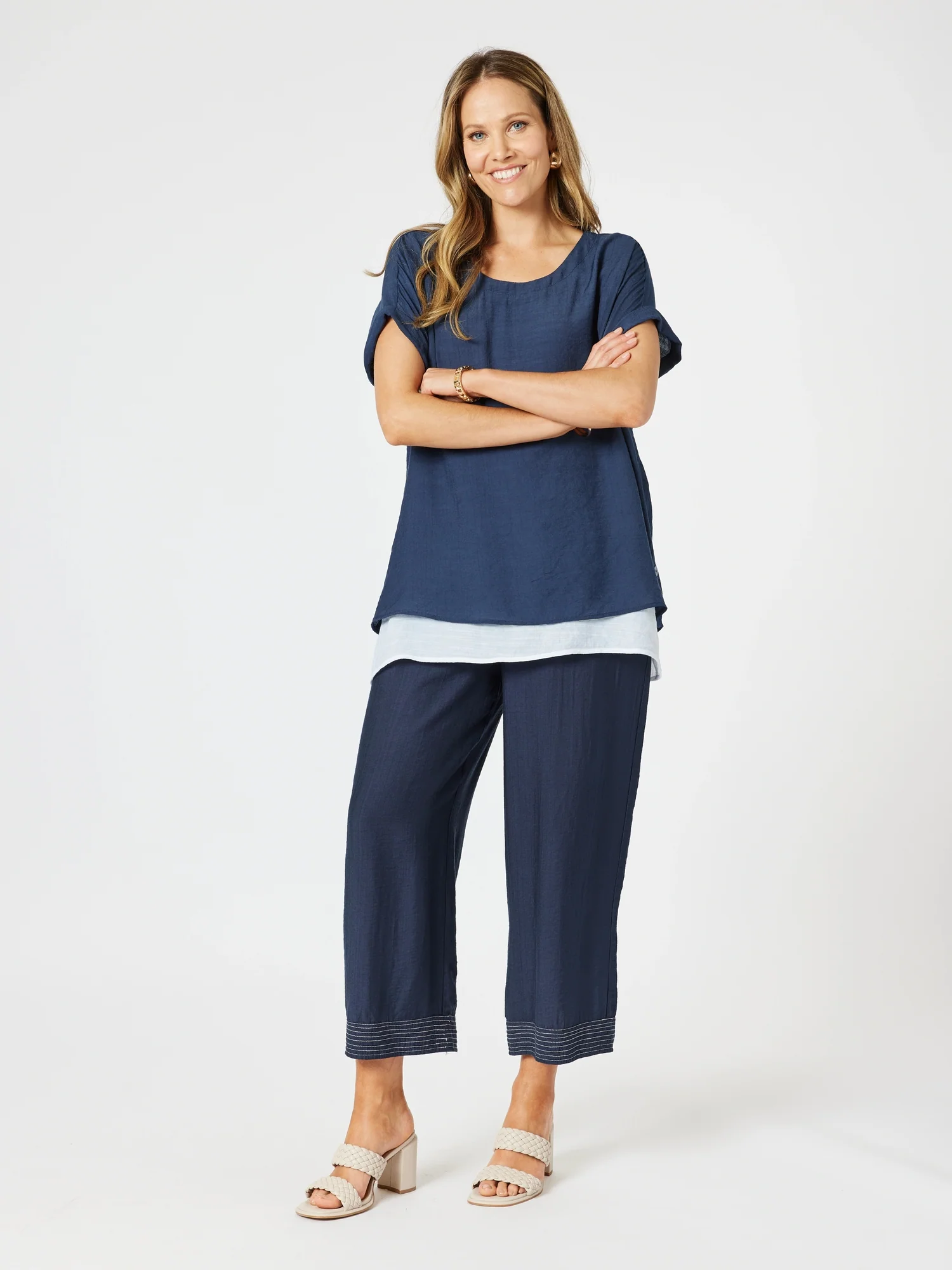 Top Stitch Detail Pant - Navy