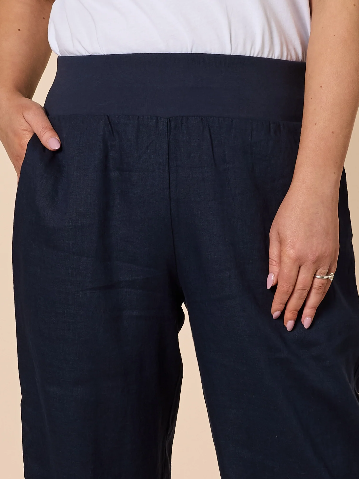 Lara Linen Wide Leg Pant - Navy