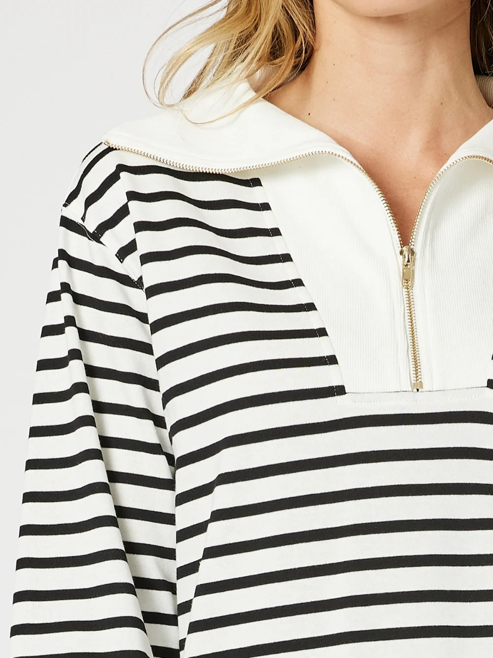 Crew Zip Stripe Print Sweatshirt - Ivory/Black