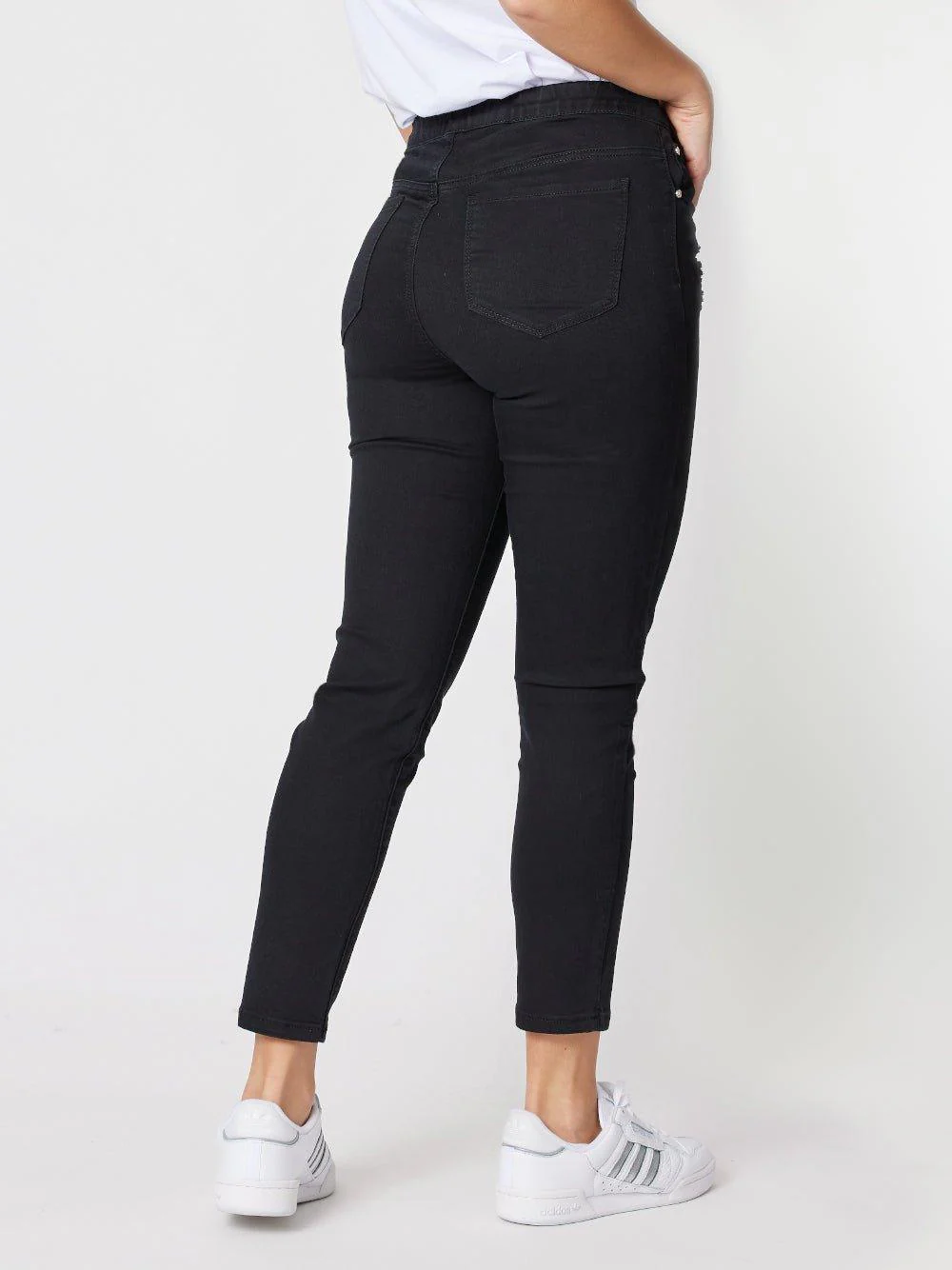 LA Distressed Pull On Stretch Denim Jean - Black