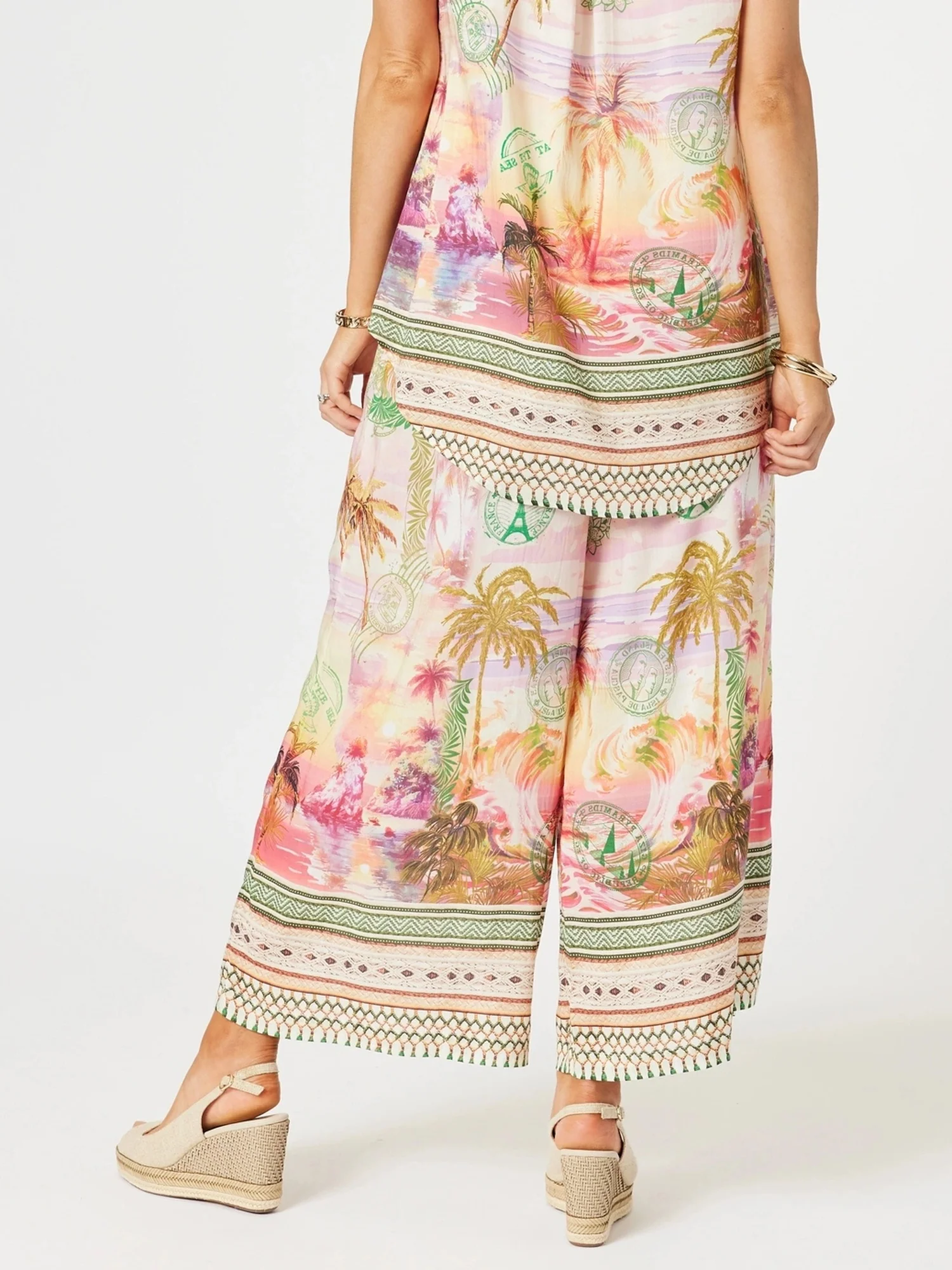 Passport Print Wide Leg Pant - Sunset Multi