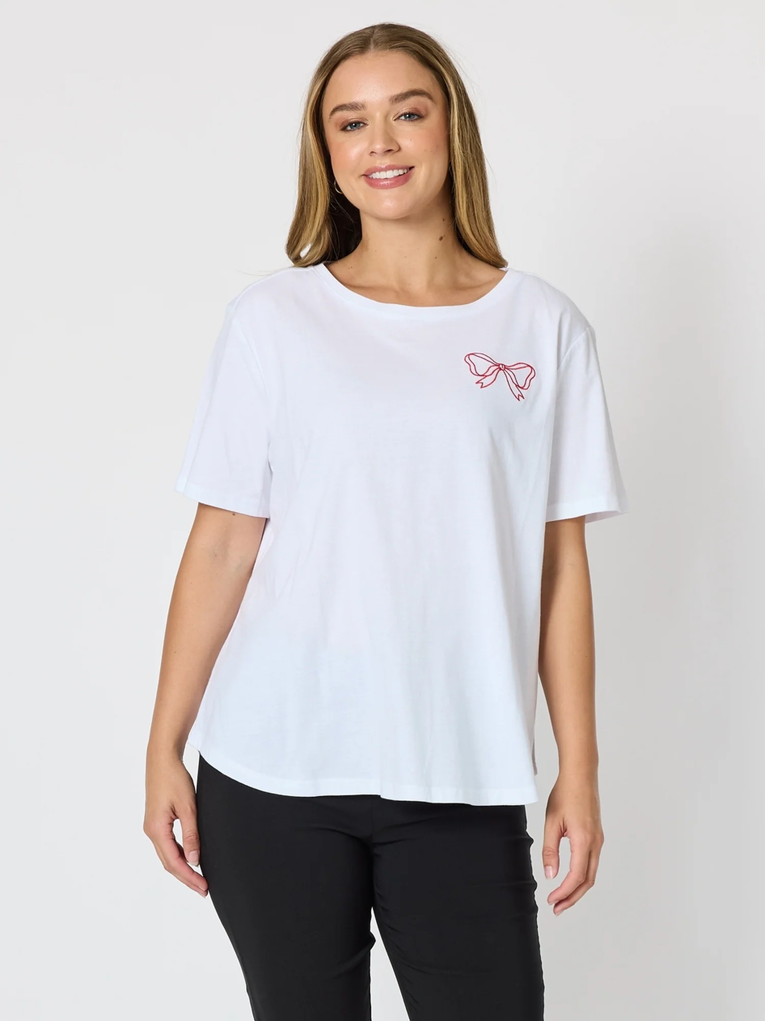 Embroidered Bow Tee - White