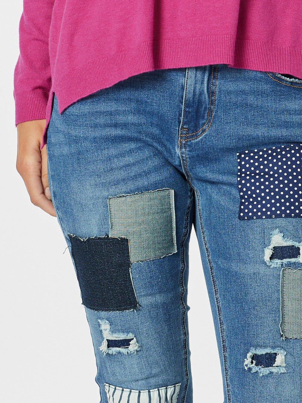 Sofia Patch Slim Leg Jean - Denim