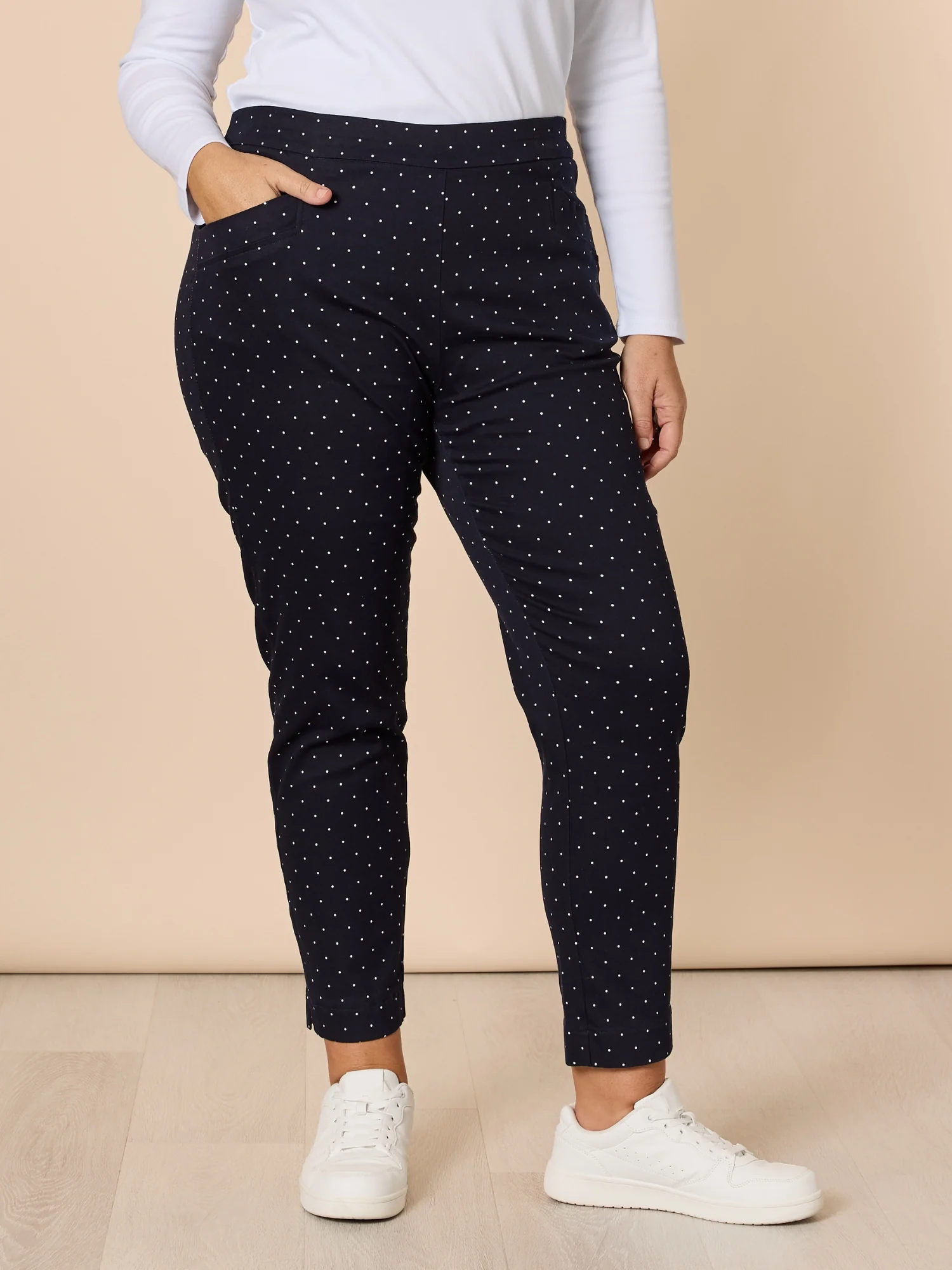 Spot Print Slim Leg Pant - Navy/White
