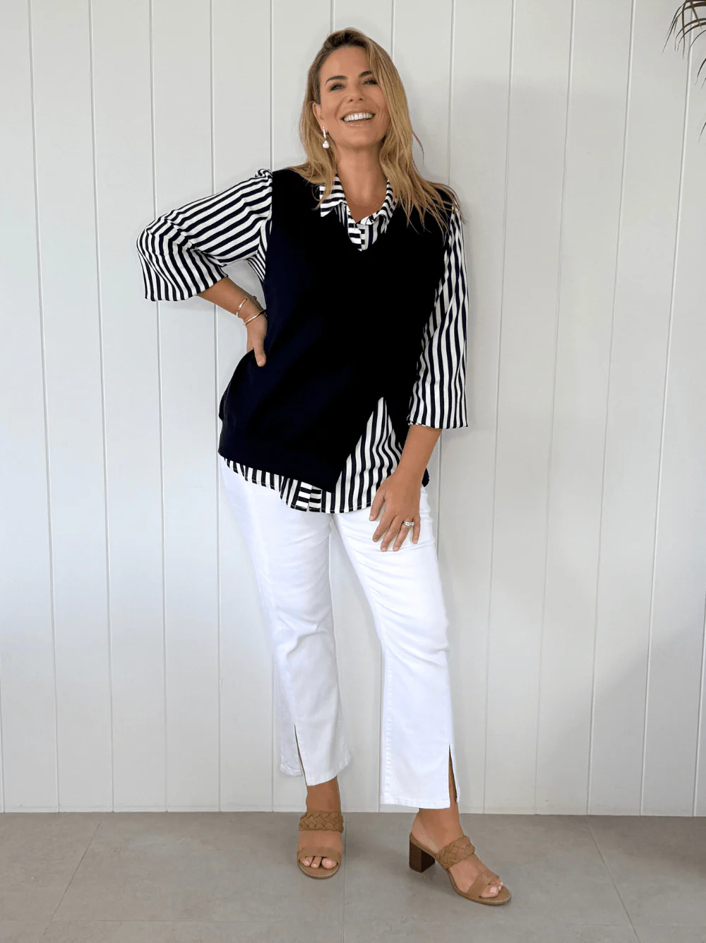 Vicky Side Split Knit Vest - Navy