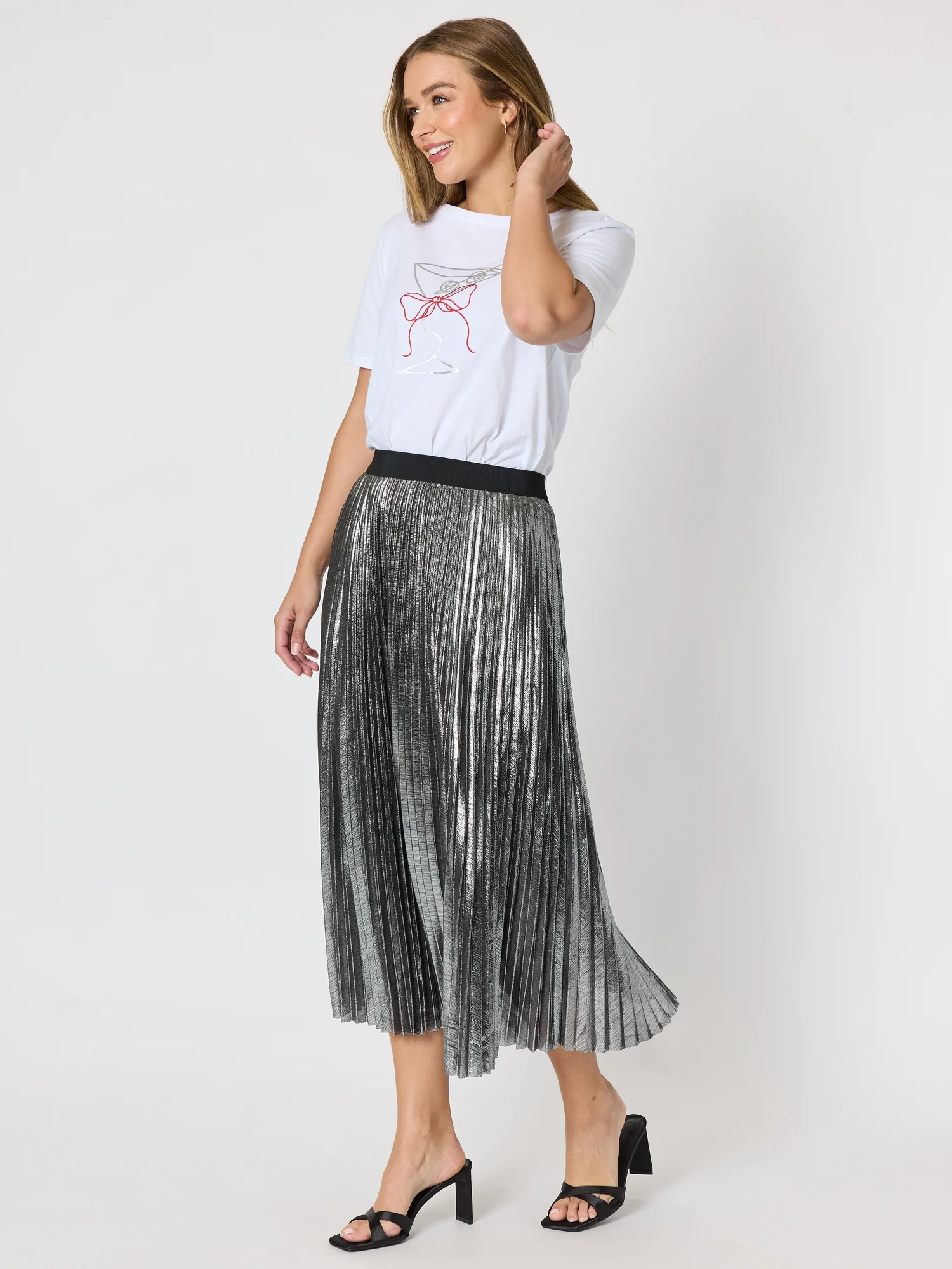 Shimmer Pleated Skirt - Silver