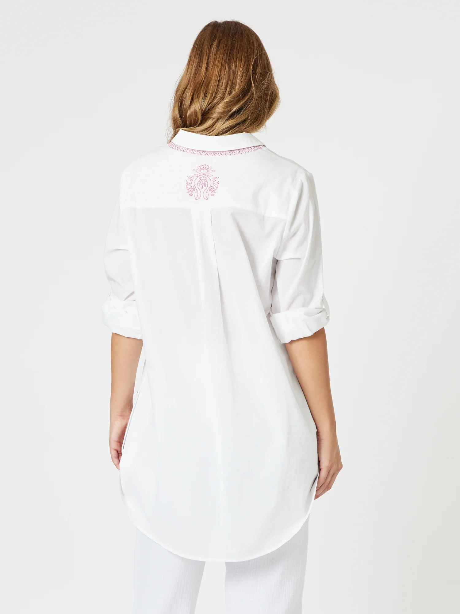 Bella Embroidered Top - White/Pink