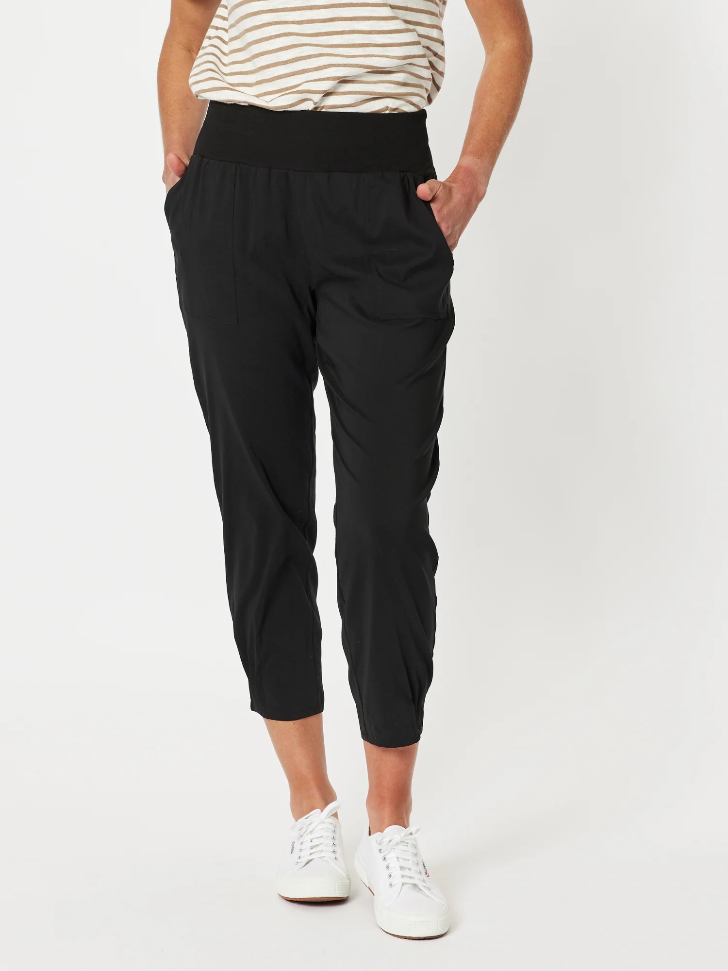 Sarah Linen Pleat Hem Pant - Black