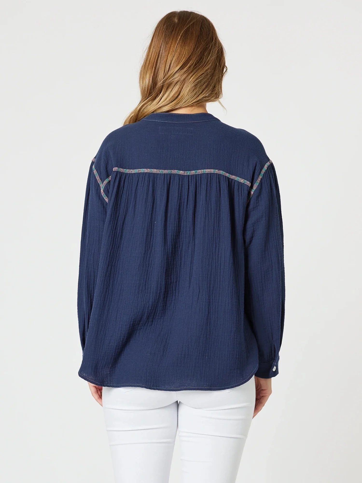 Rainbow Stitch Top - Navy