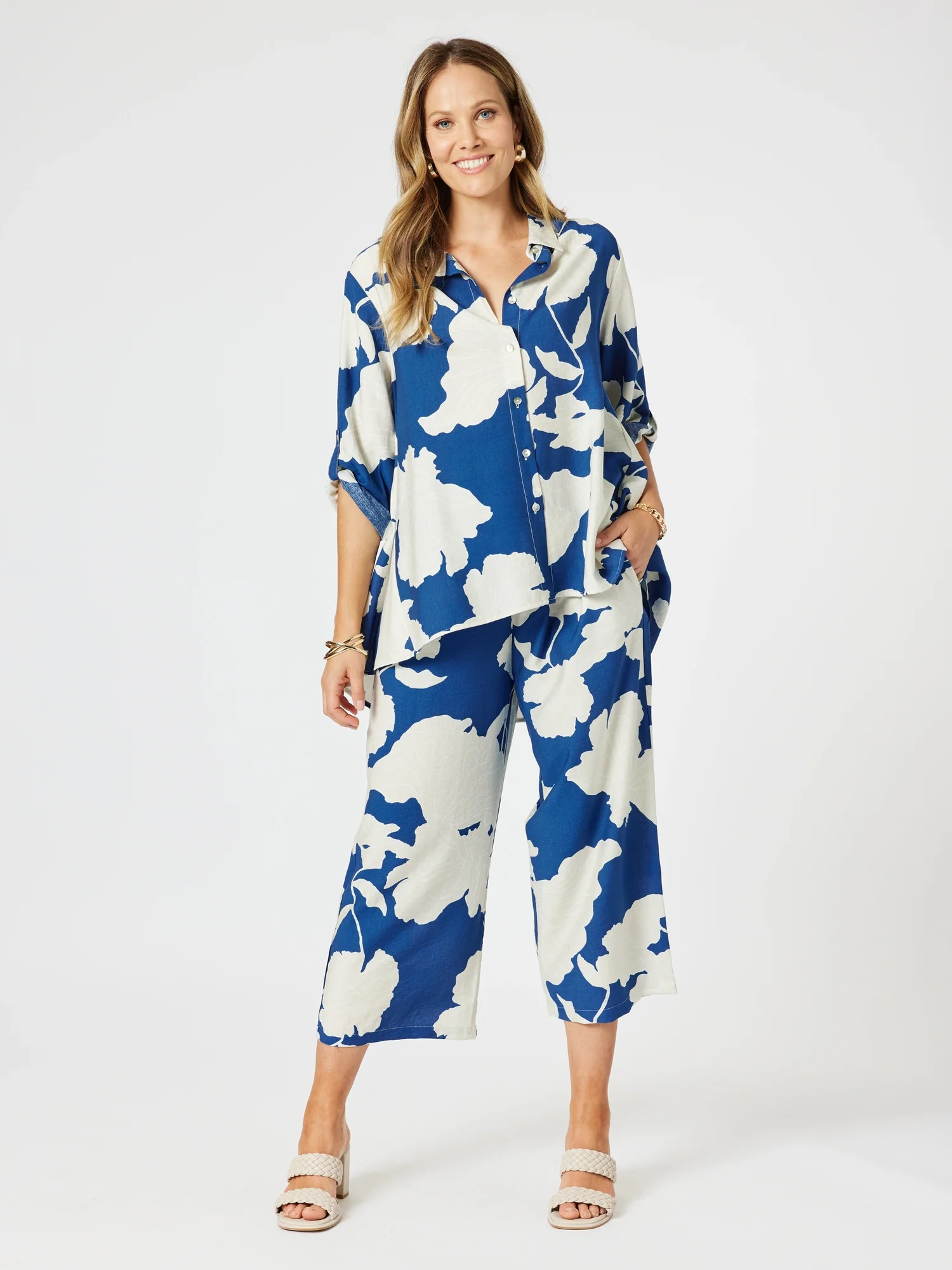 Barcelona Floral Print Pant - Blue/Natural