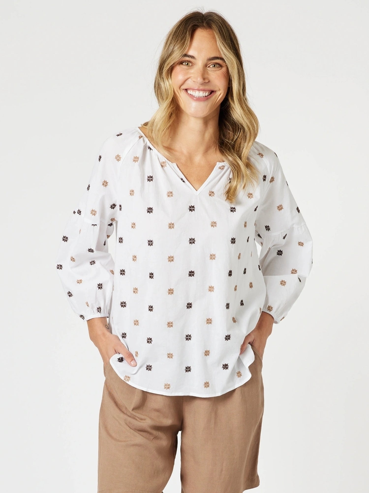 Rattan Embroidered Top - White/Natural