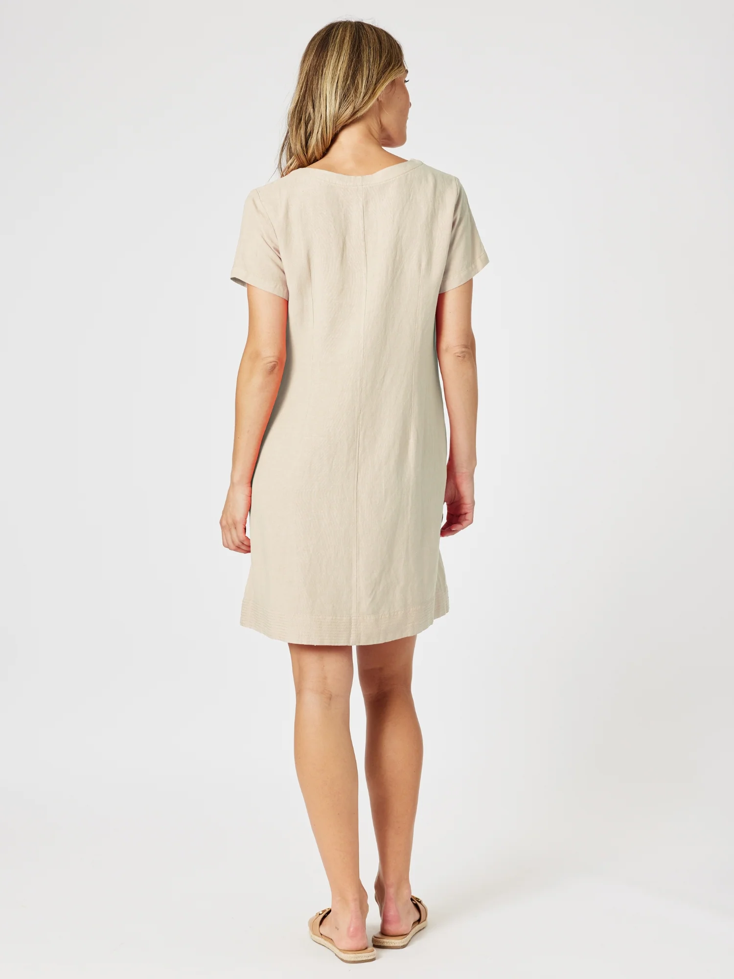 Lino Stitch Hem Detail Dress - Natural