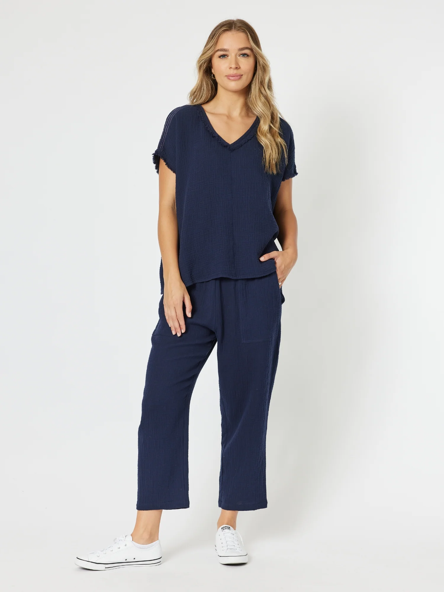 Hayley Byron V Neck Top - Navy