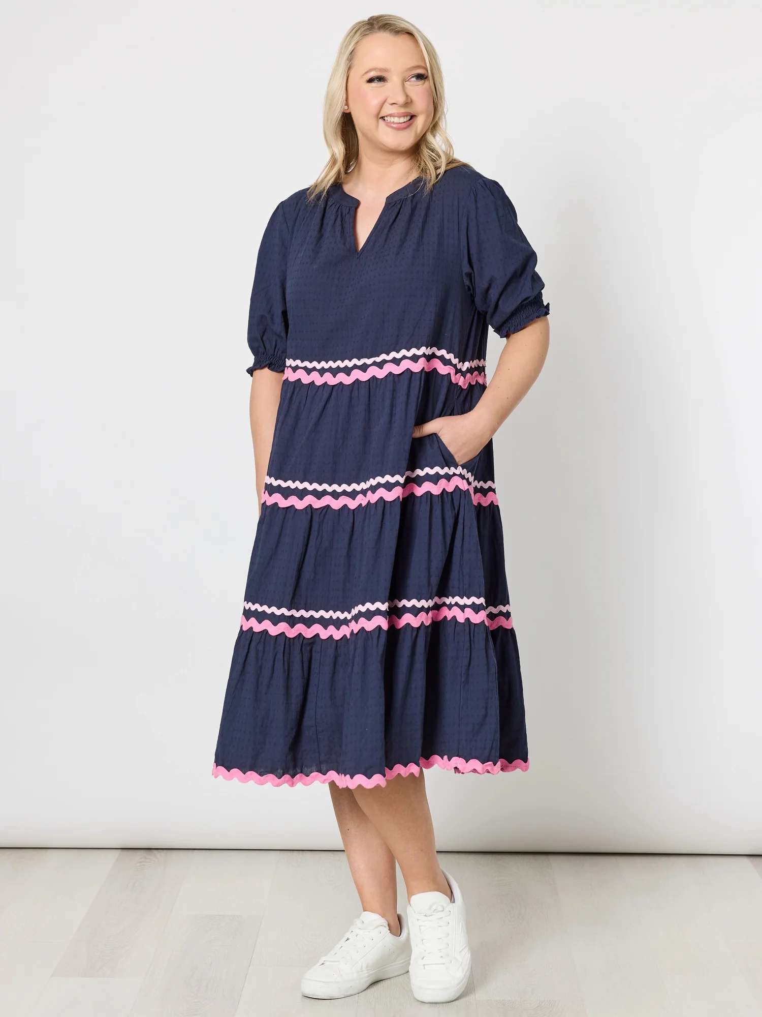 Ric Rac Tiered Dress - Navy