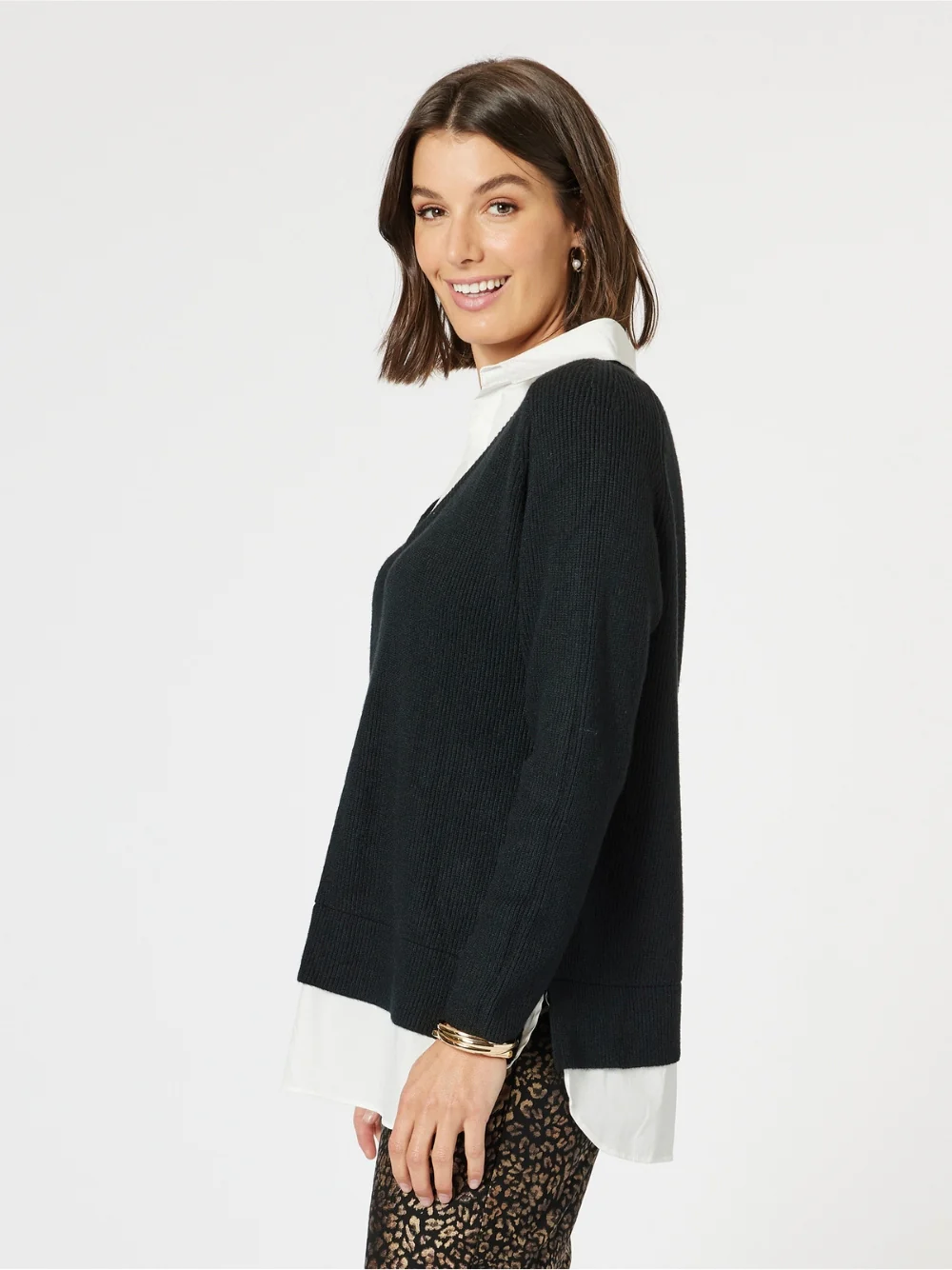 Deux V Neck Knit - Black