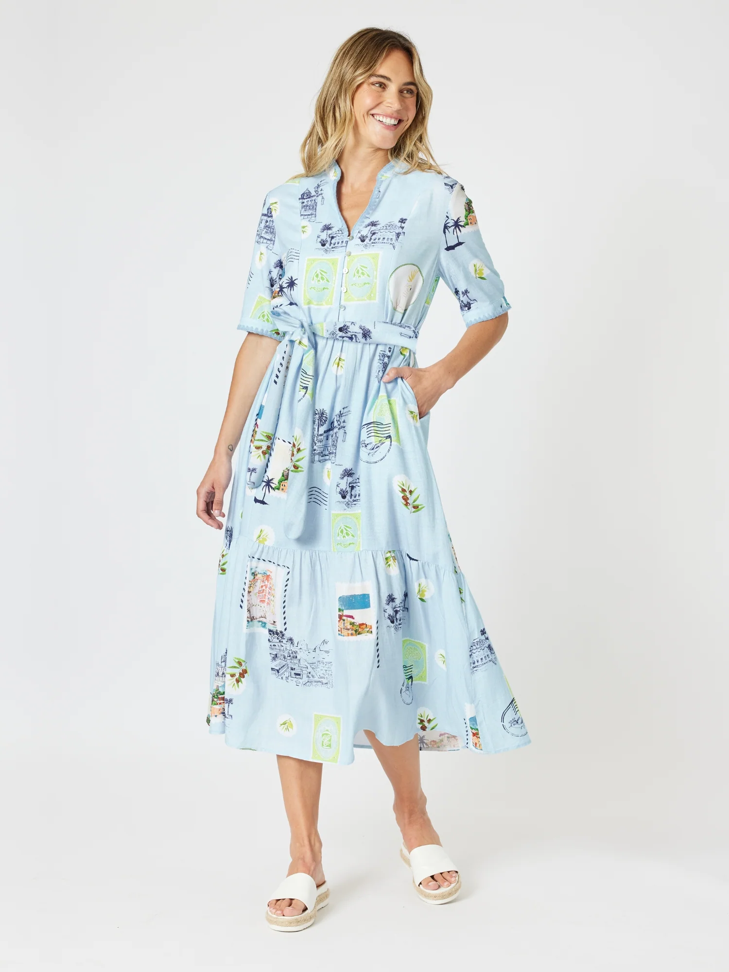Destination Print Maxi Dress - Pale Blue