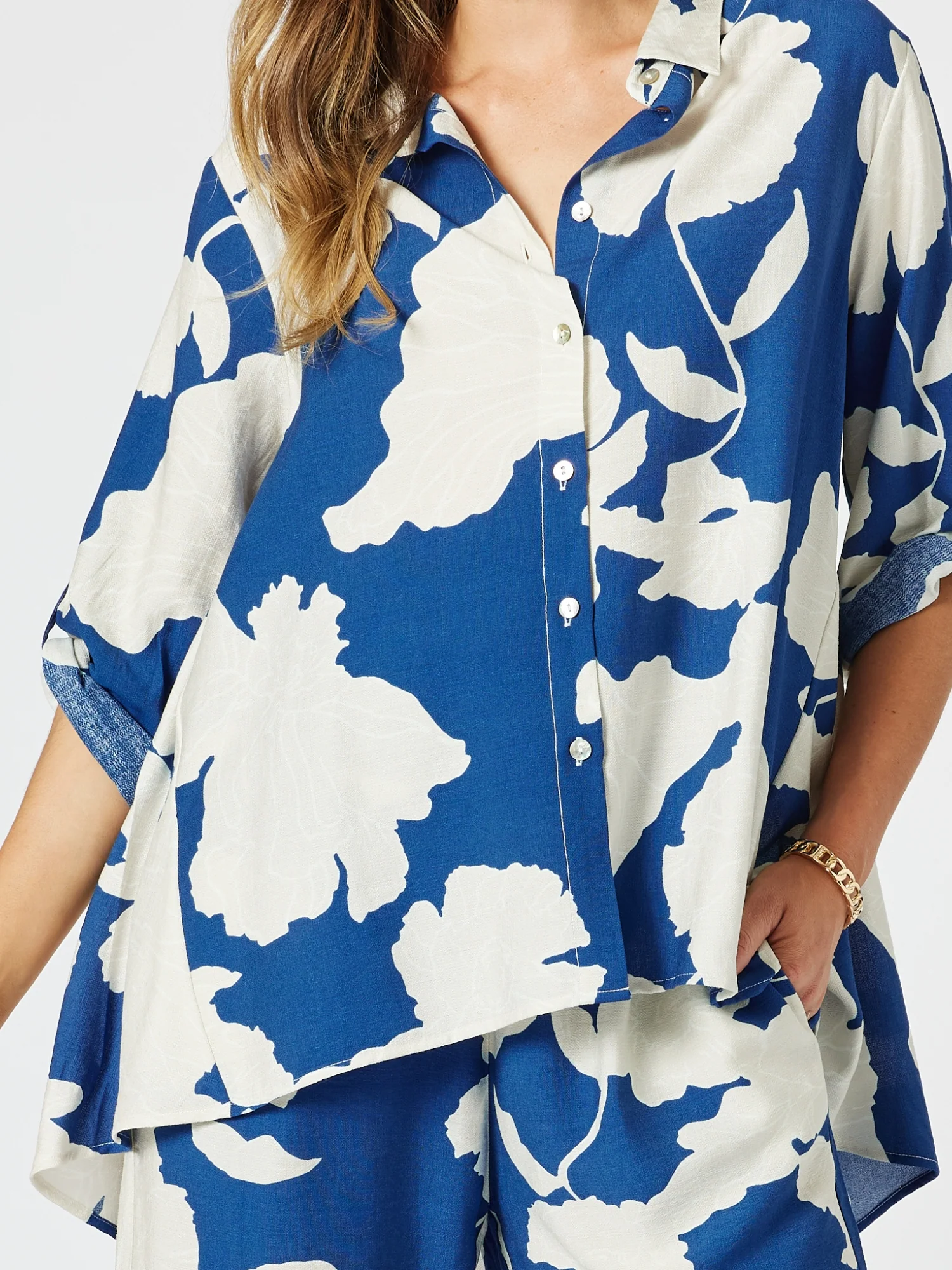 Barcelona Floral Print Shirt - Blue/Natural