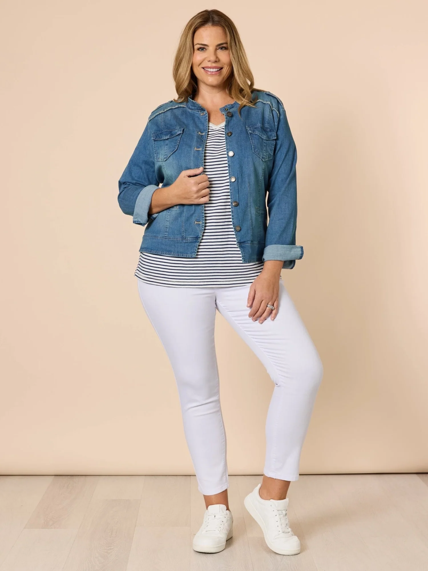 Military Style Denim Jacket - Denim