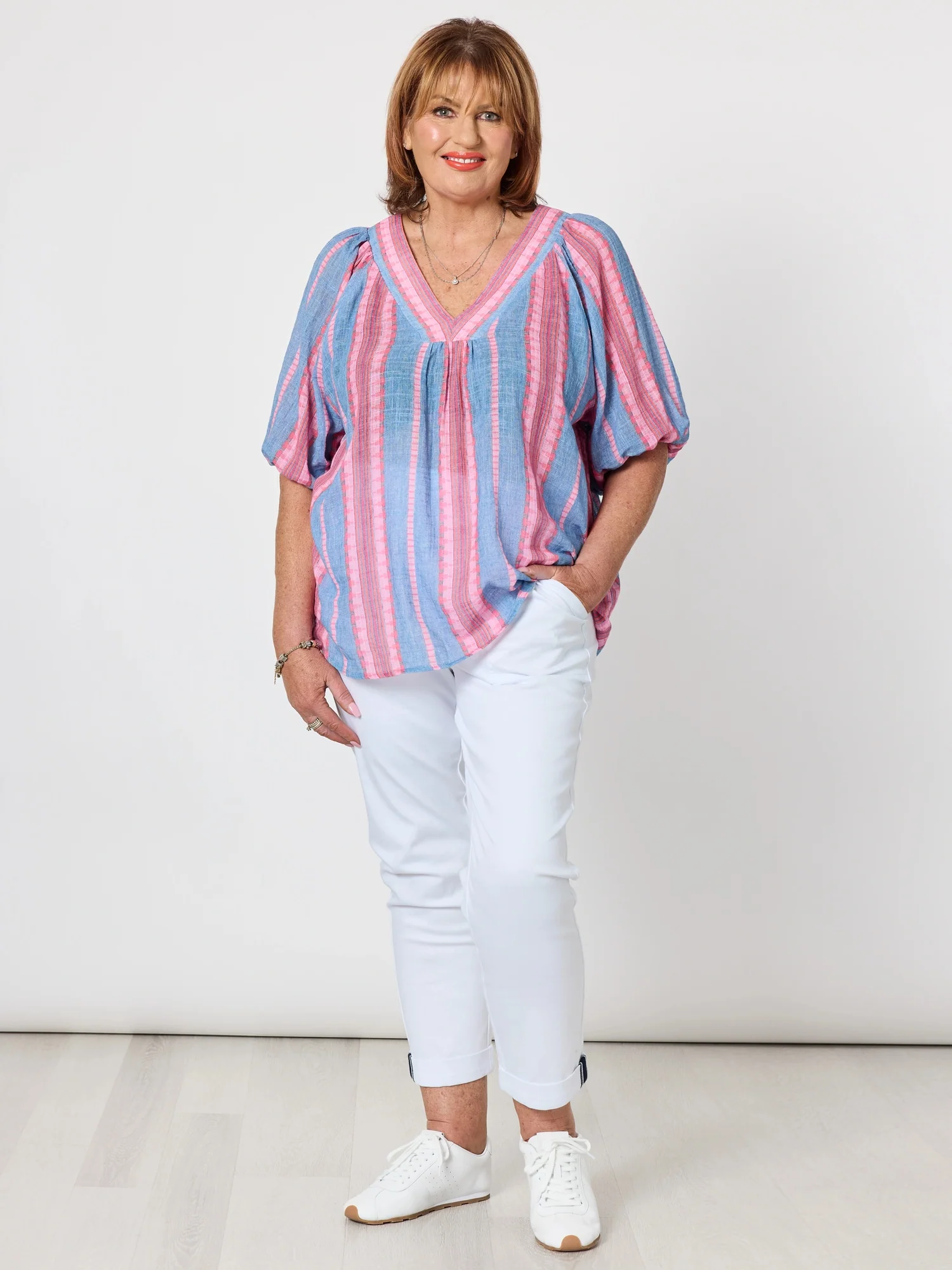 Bloom Stripe Print Top - Indigo Pink